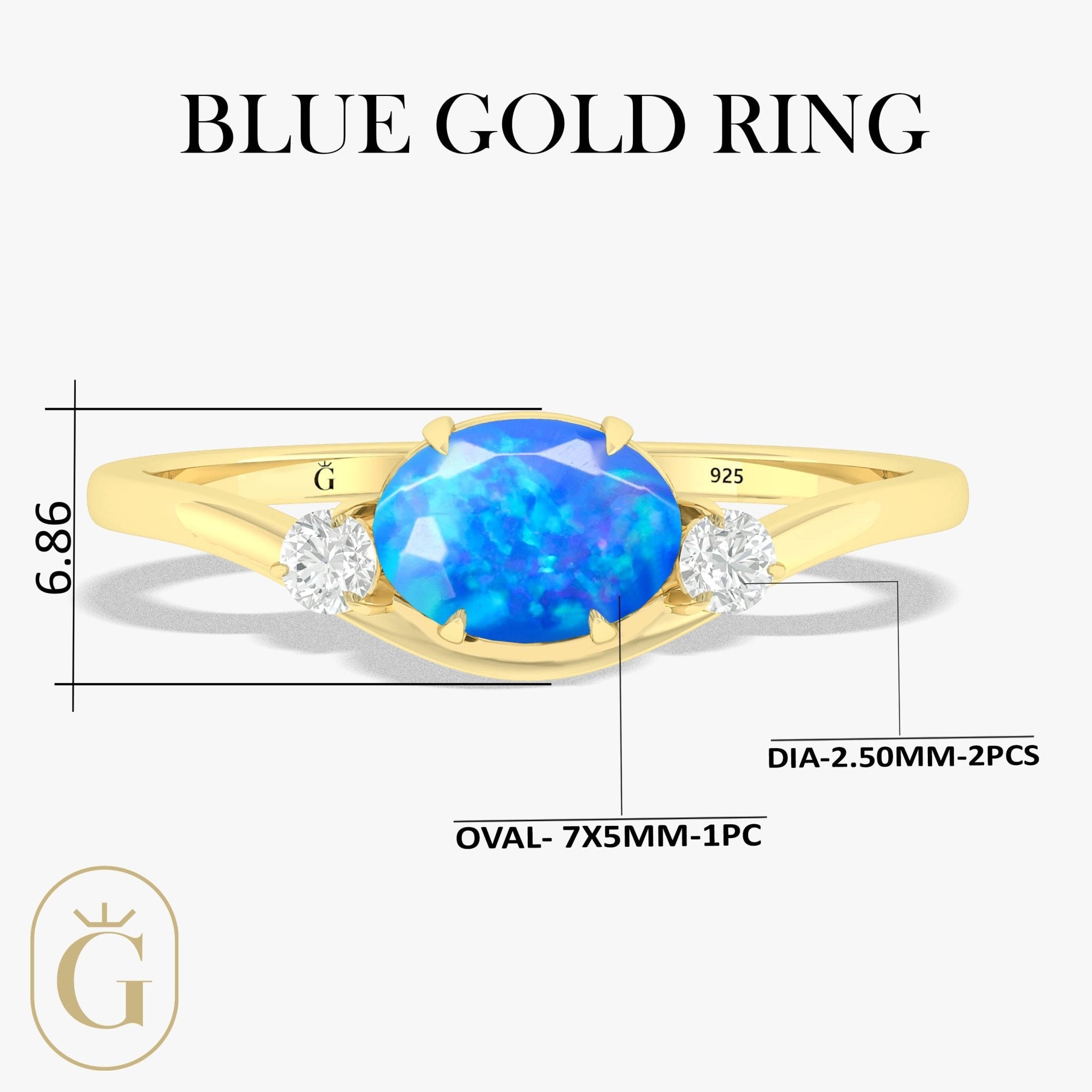 Oval Shape 7X5 MM Natural Blue Opal Three Stone Ring - Goodstone Jewels