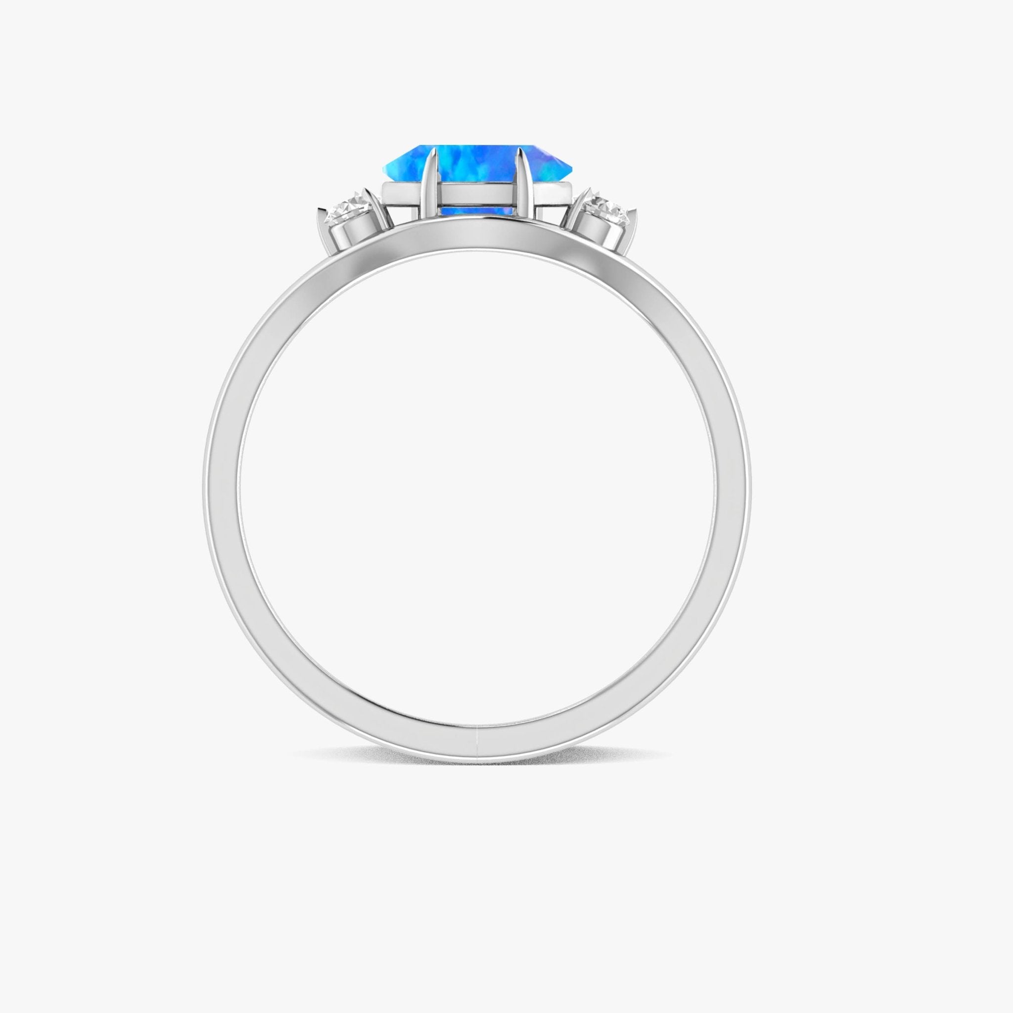 Oval Shape 7X5 MM Natural Blue Opal Three Stone Ring - Goodstone Jewels