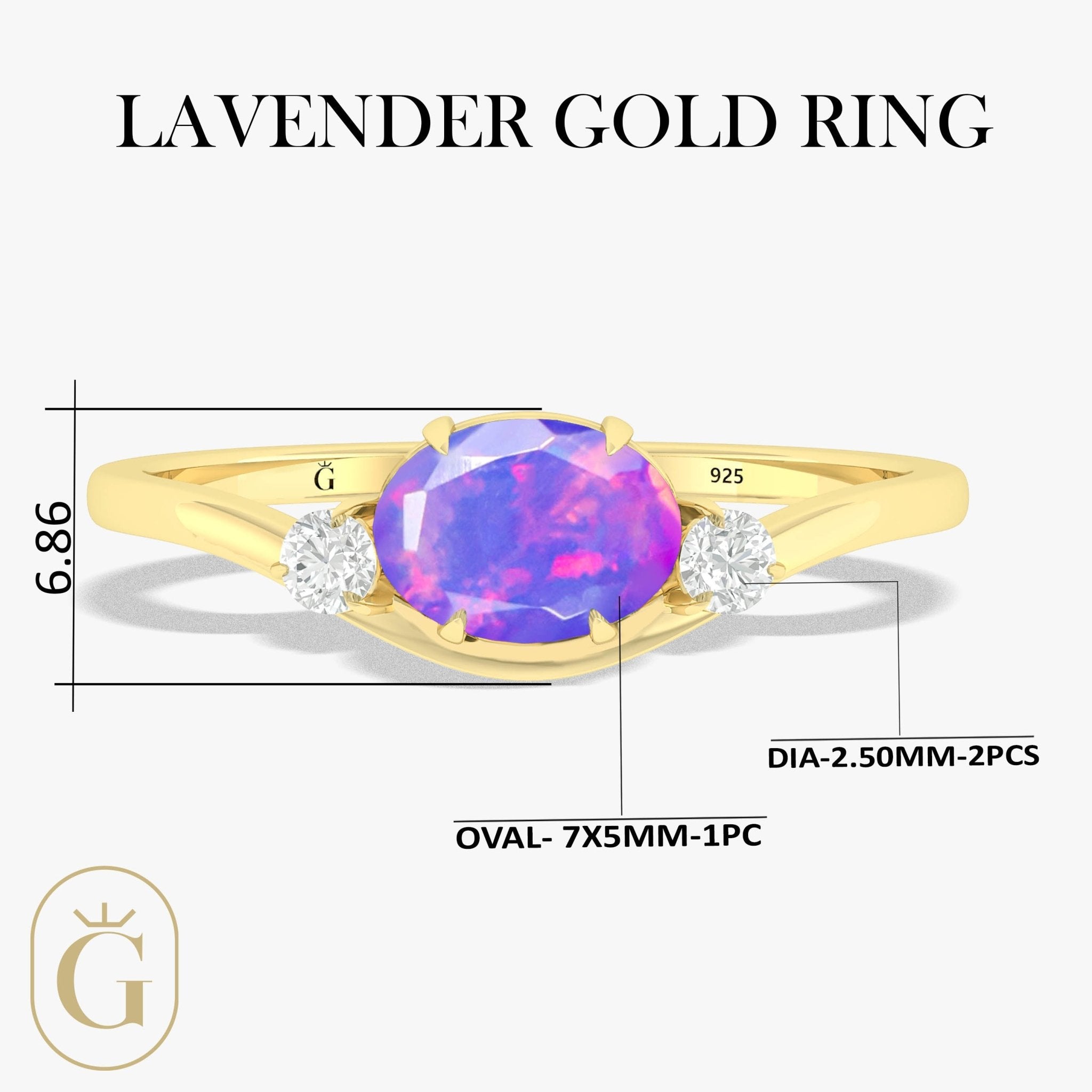 Oval Shape 7X5 MM Natural Lavender Opal Three Stone Ring - Goodstone Jewels