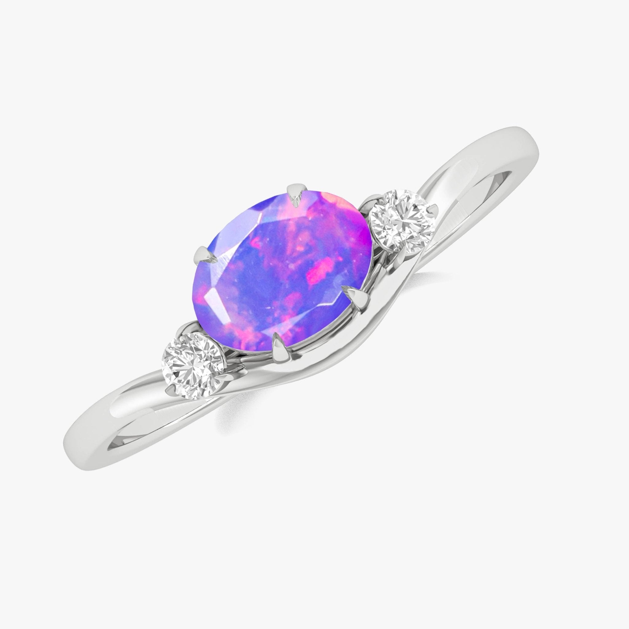 Oval Shape 7X5 MM Natural Lavender Opal Three Stone Ring - Goodstone Jewels