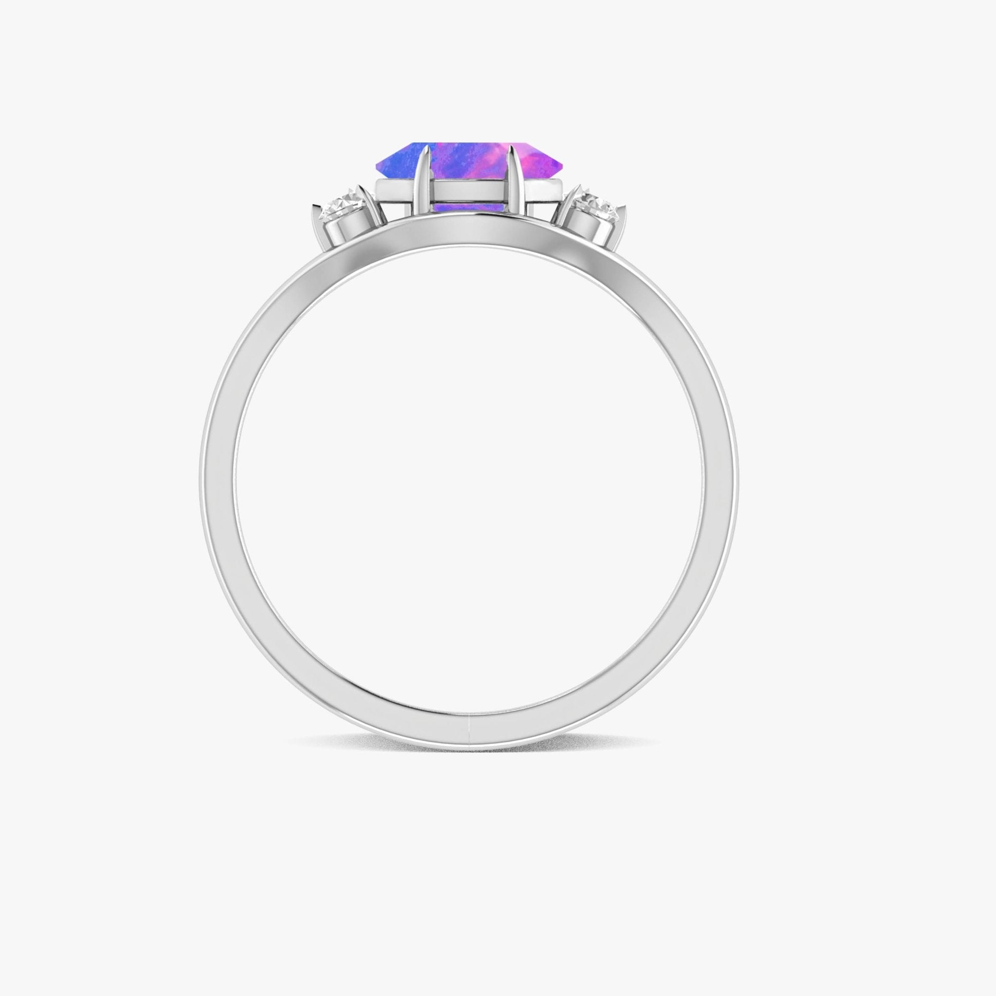 Oval Shape 7X5 MM Natural Lavender Opal Three Stone Ring - Goodstone Jewels