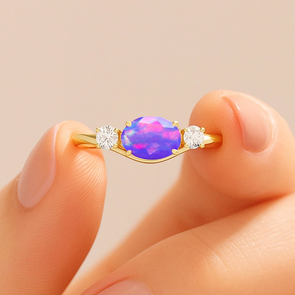 Oval Shape 7X5 MM Natural Lavender Opal Three Stone Ring - Goodstone Jewels