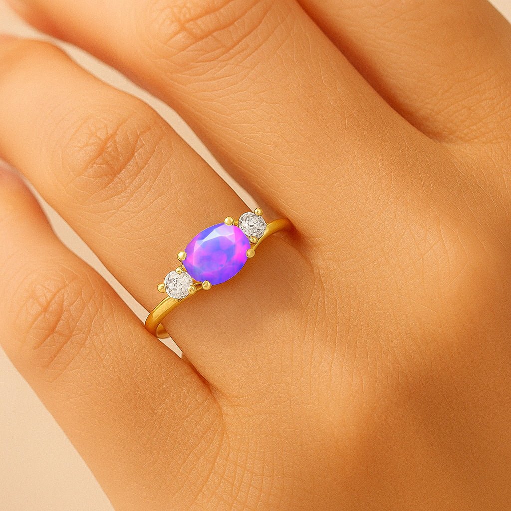 Oval Shape 7X5 MM Natural Lavender Opal Three Stone Ring - Goodstone Jewels
