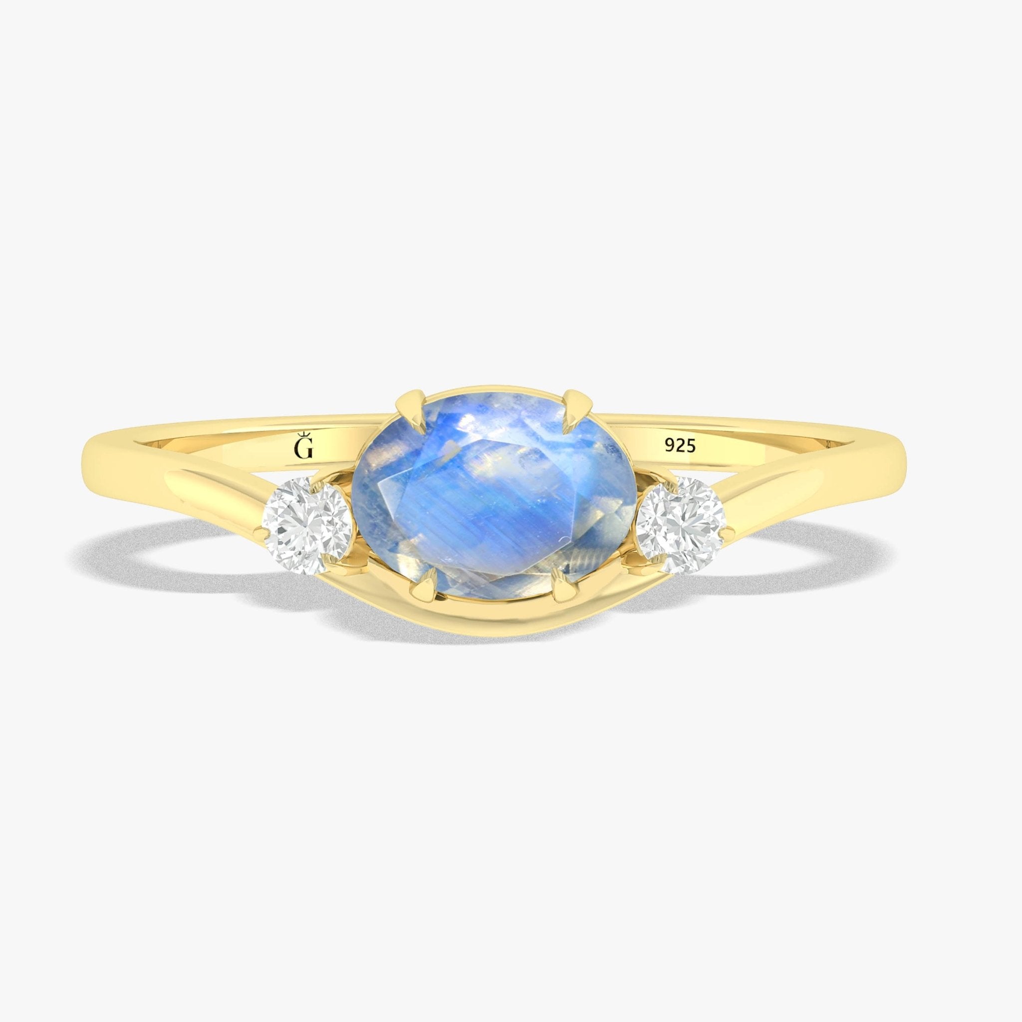 Oval Shape 7X5 MM Natural Moonstone Three Stone Ring - Goodstone Jewels