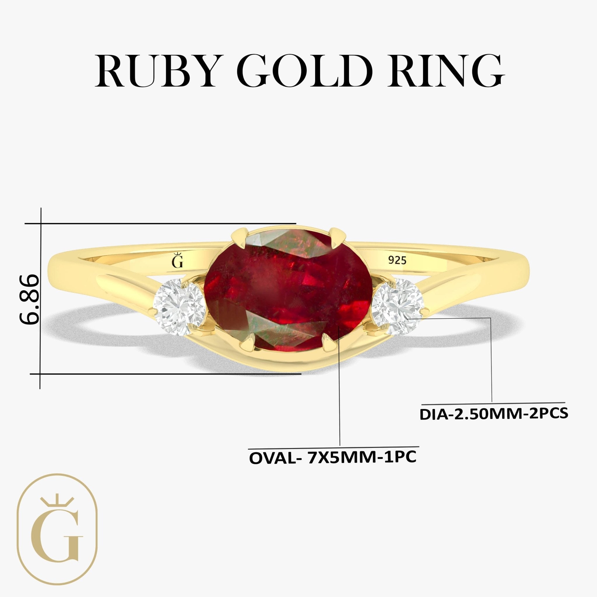 Oval Shape 7X5 MM Natural Ruby Three Stone Ring - Goodstone Jewels