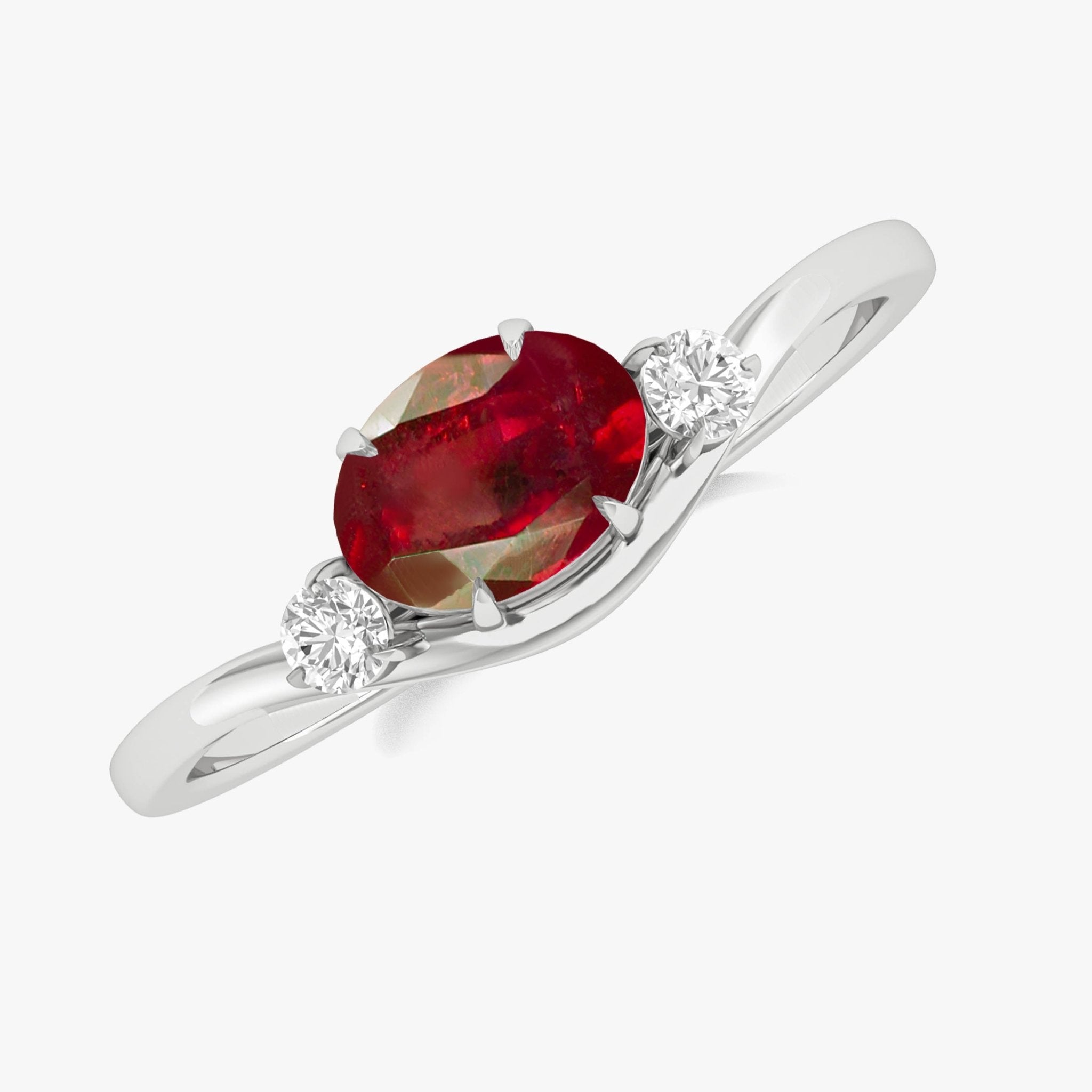Oval Shape 7X5 MM Natural Ruby Three Stone Ring - Goodstone Jewels