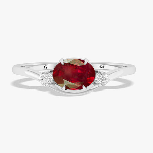 Natural Ruby 7X5 MM Three Stone Ring