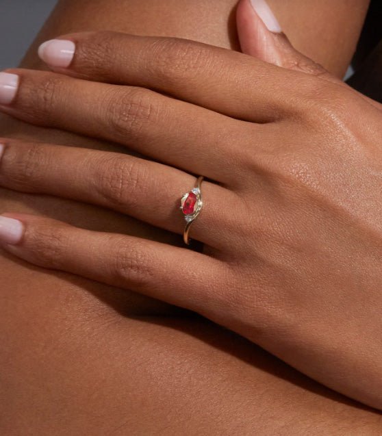 Oval Shape 7X5 MM Natural Ruby Three Stone Ring - Goodstone Jewels