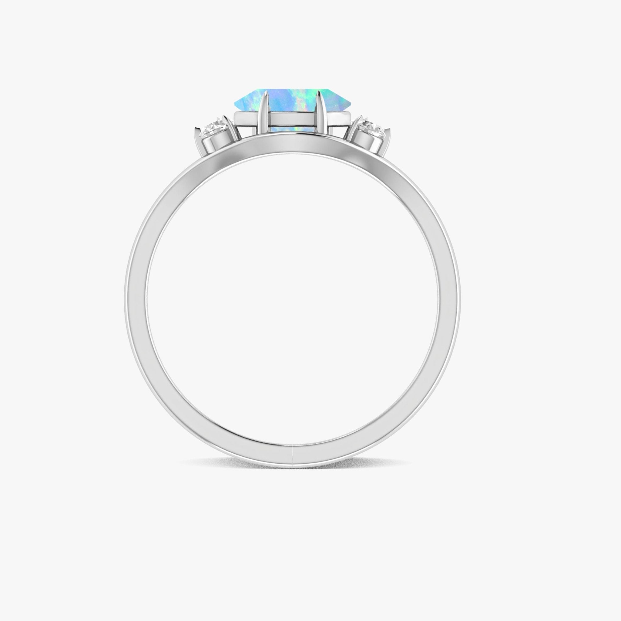 Oval Shape 7X5 MM Natural White Opal Three Stone Ring - Goodstone Jewels