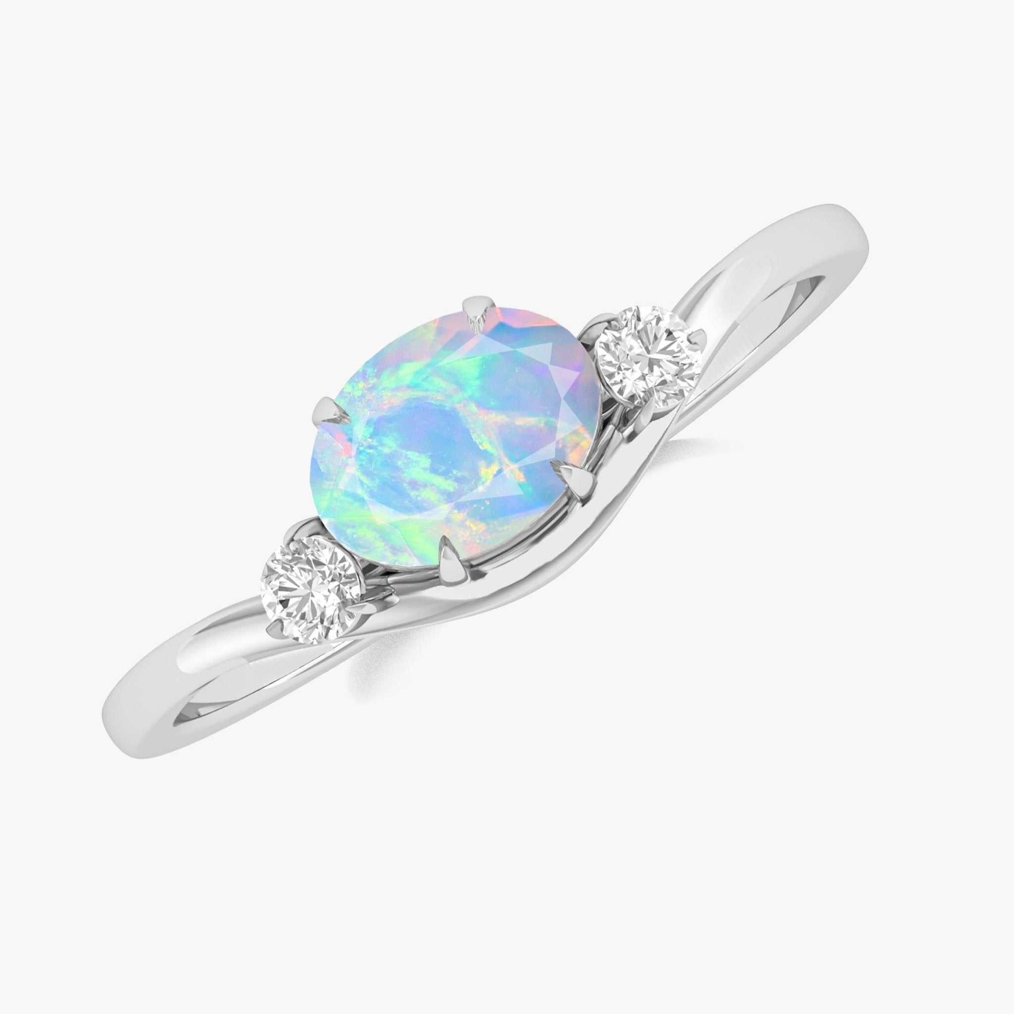 Oval Shape 7X5 MM Natural White Opal Three Stone Ring - Goodstone Jewels