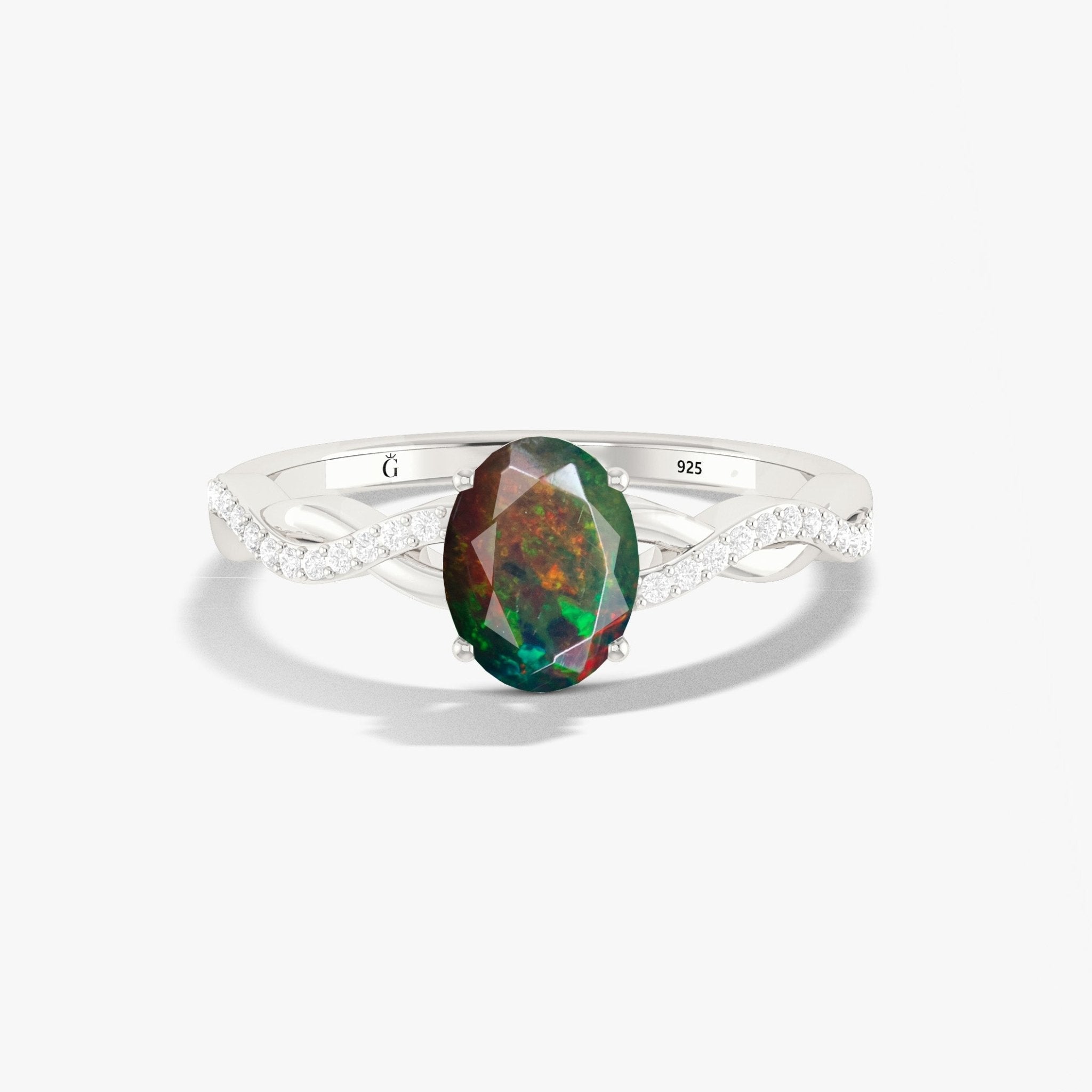 Oval Shape 8X6 MM Natural Black Opal Crossover Statement Ring - Goodstone Jewels