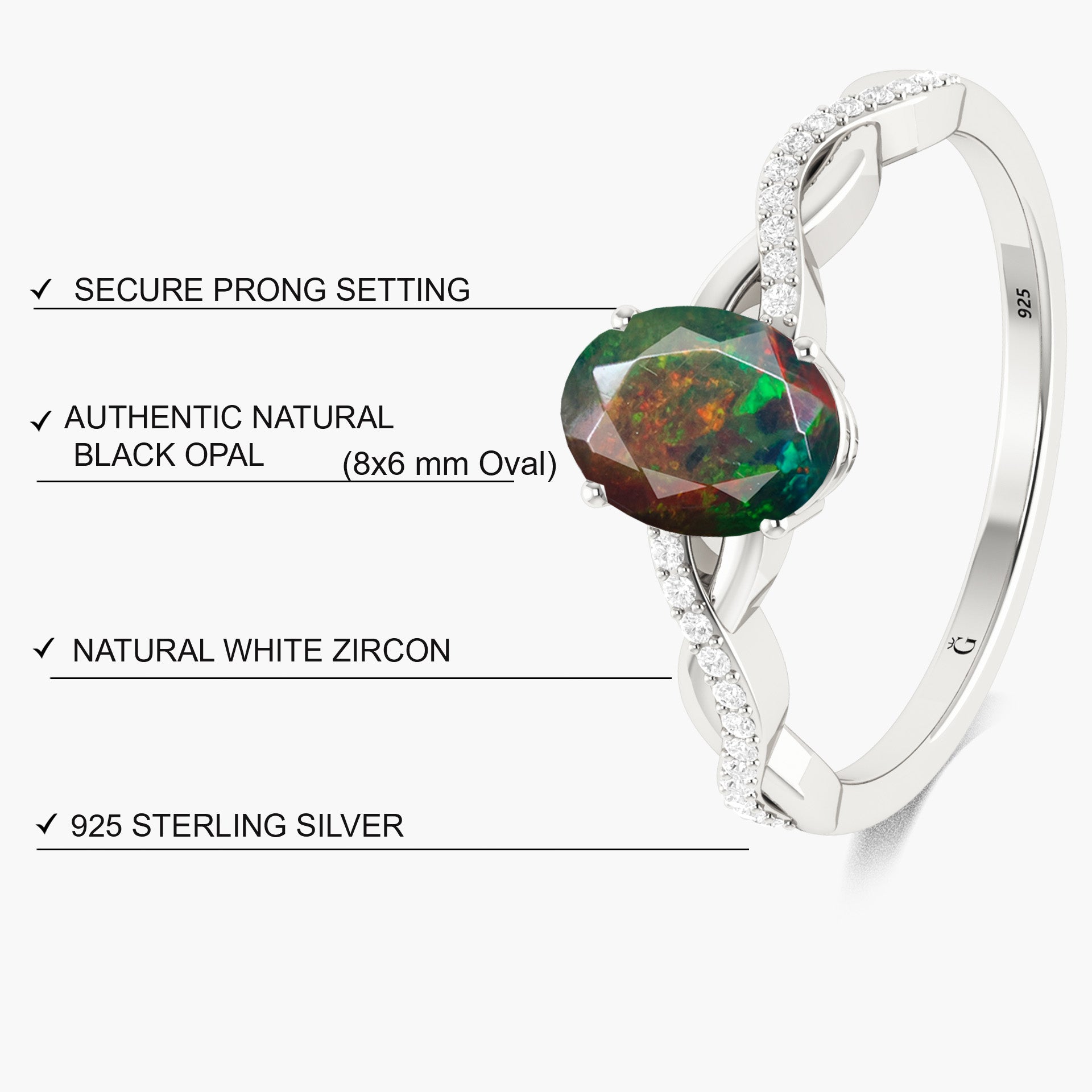 Oval Shape 8X6 MM Natural Black Opal Crossover Statement Ring - Goodstone Jewels