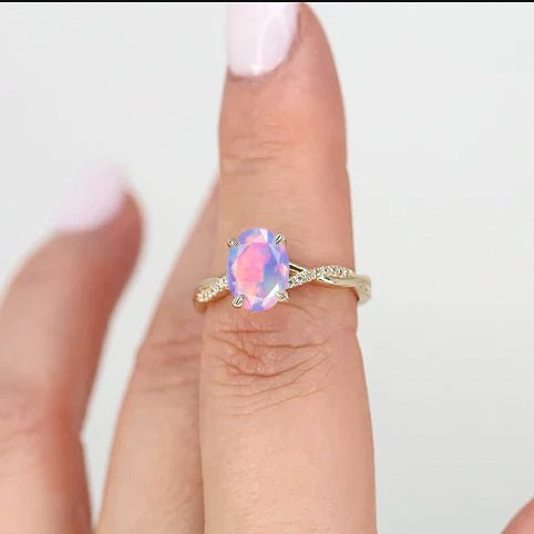 Oval Shape 8X6 MM Natural Lavender Opal Crossover Statement Ring - Goodstone Jewels
