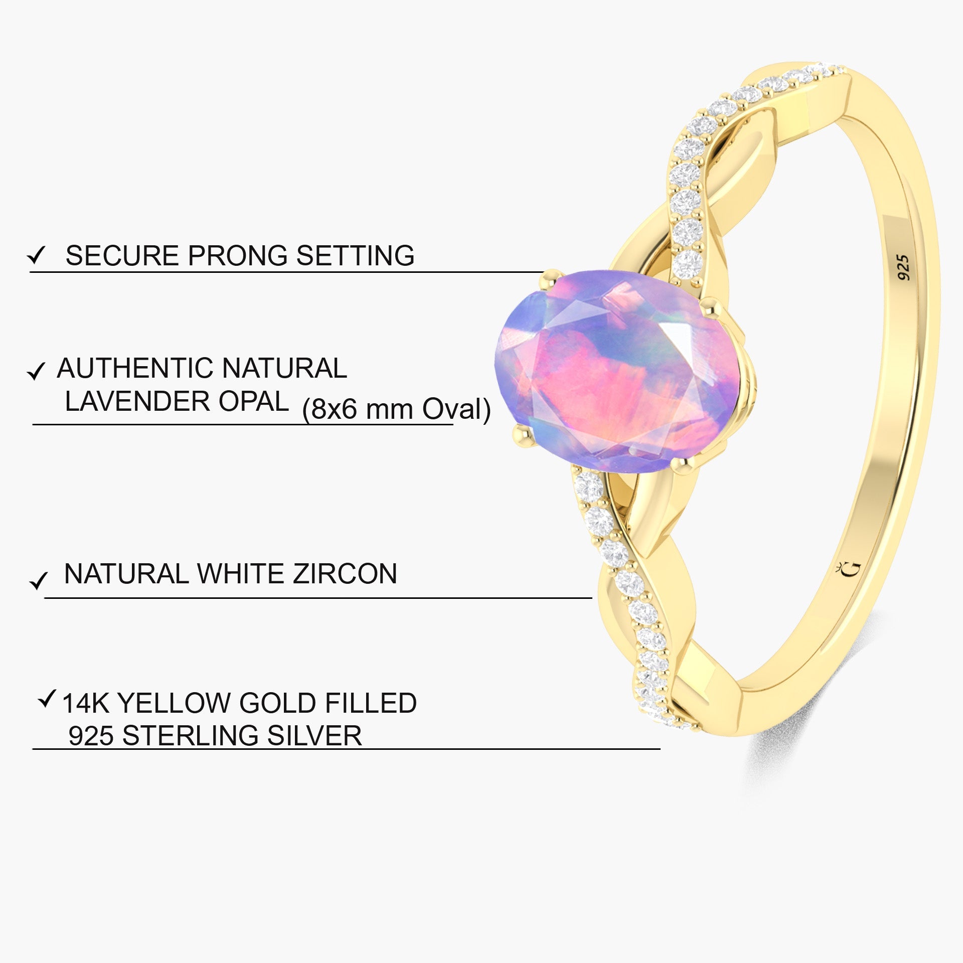 Oval Shape 8X6 MM Natural Lavender Opal Crossover Statement Ring - Goodstone Jewels