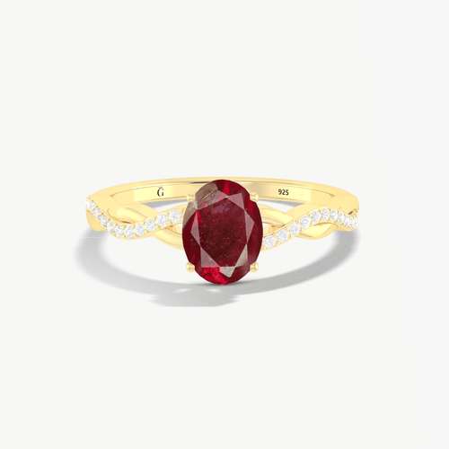 8x6mm Natural Ruby Crossover Ring for Women
