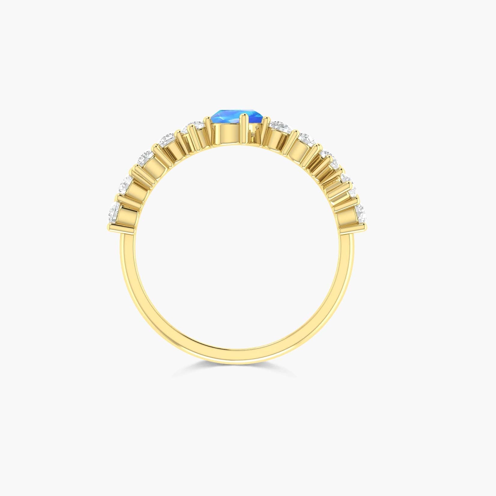 Oval shape Blue fire opal with zircon Gold vermeil ring - Goodstone Jewels