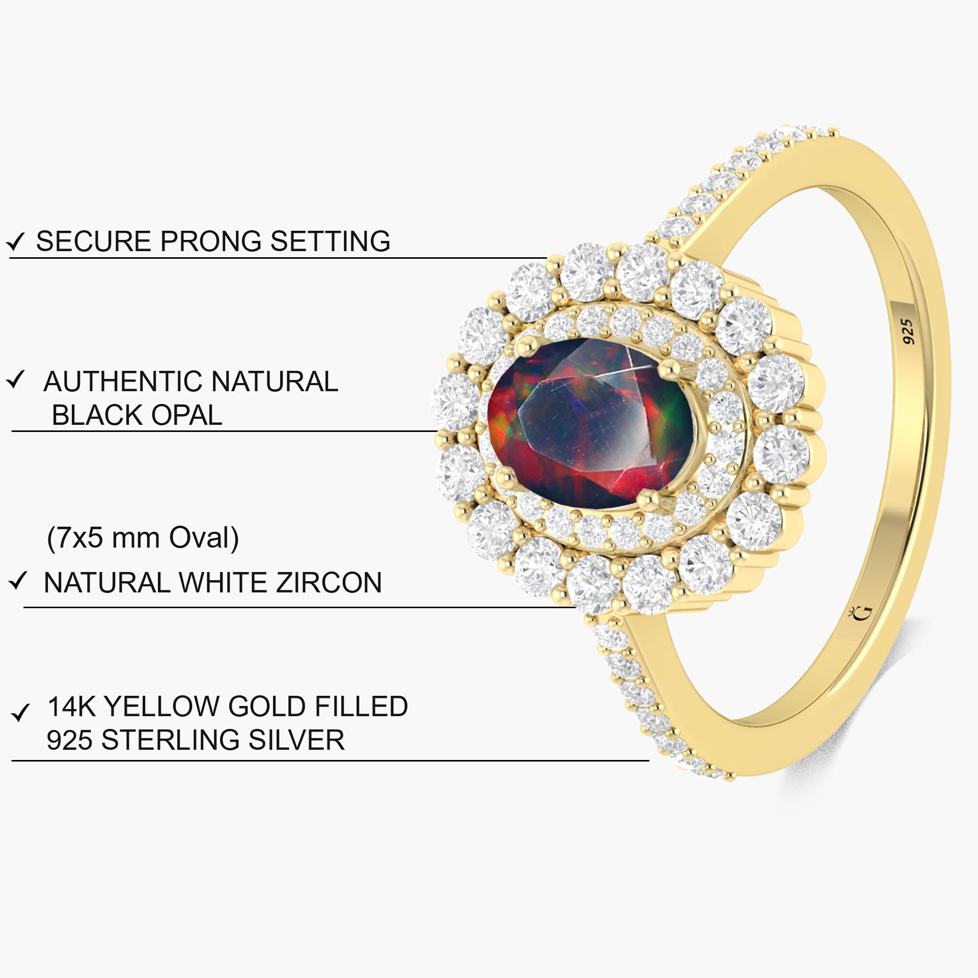 Oval Shape Natural Black Opal Double Halo Wedding Ring - Goodstone Jewels