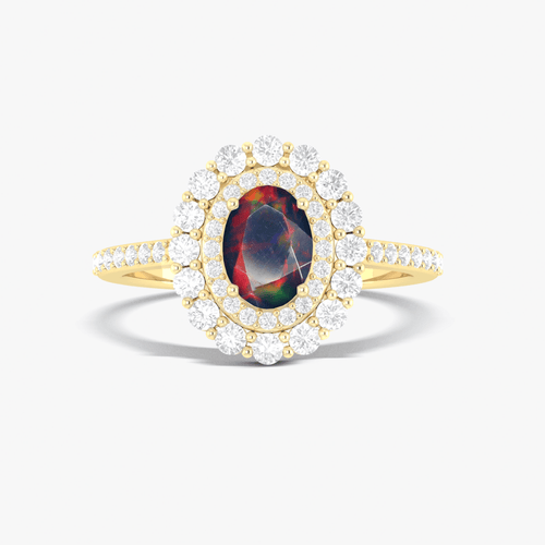 Natural Black Opal Double Halo Wedding Ring