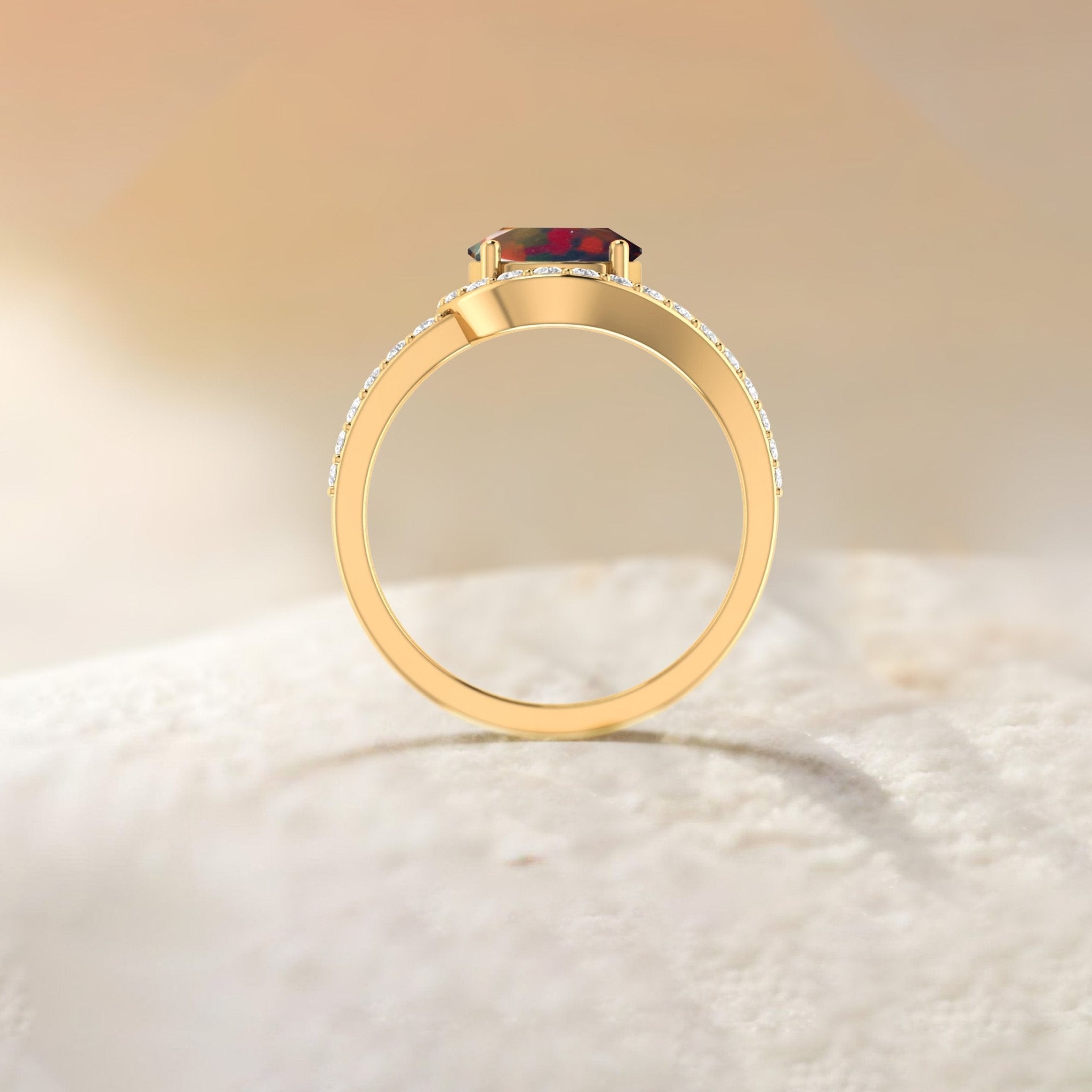 Oval Shape Natural Black Opal Engagement Ring in Silver - Goodstone Jewels