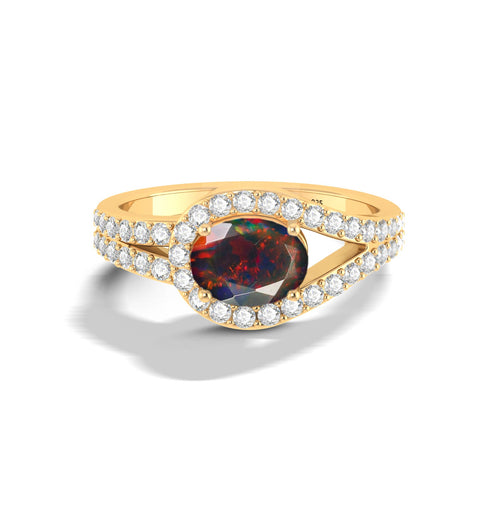Oval Shape Natural Black Opal Engagement Ring in Silver
