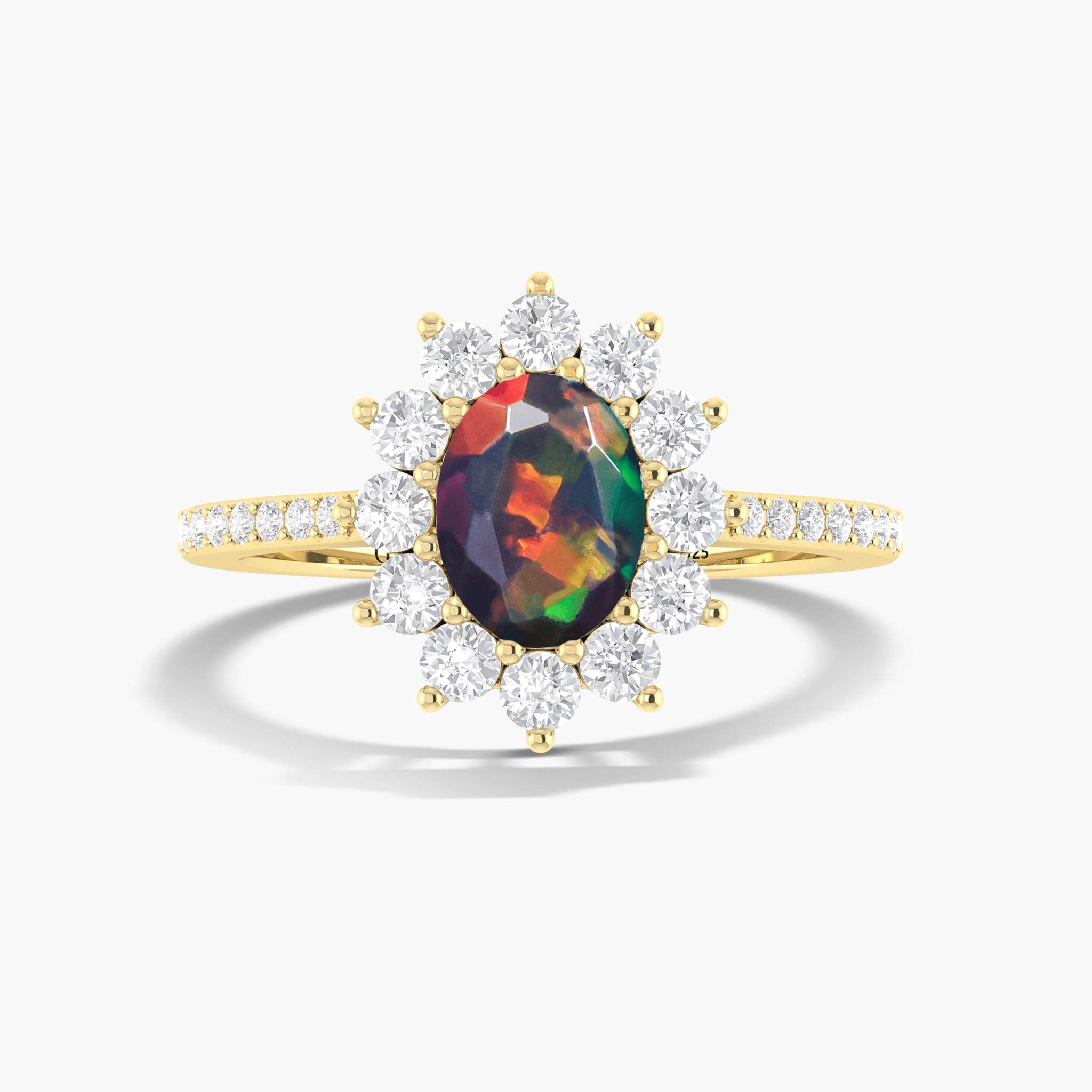 Oval Shape Natural Black Opal Floral Style Halo Ring - Goodstone Jewels