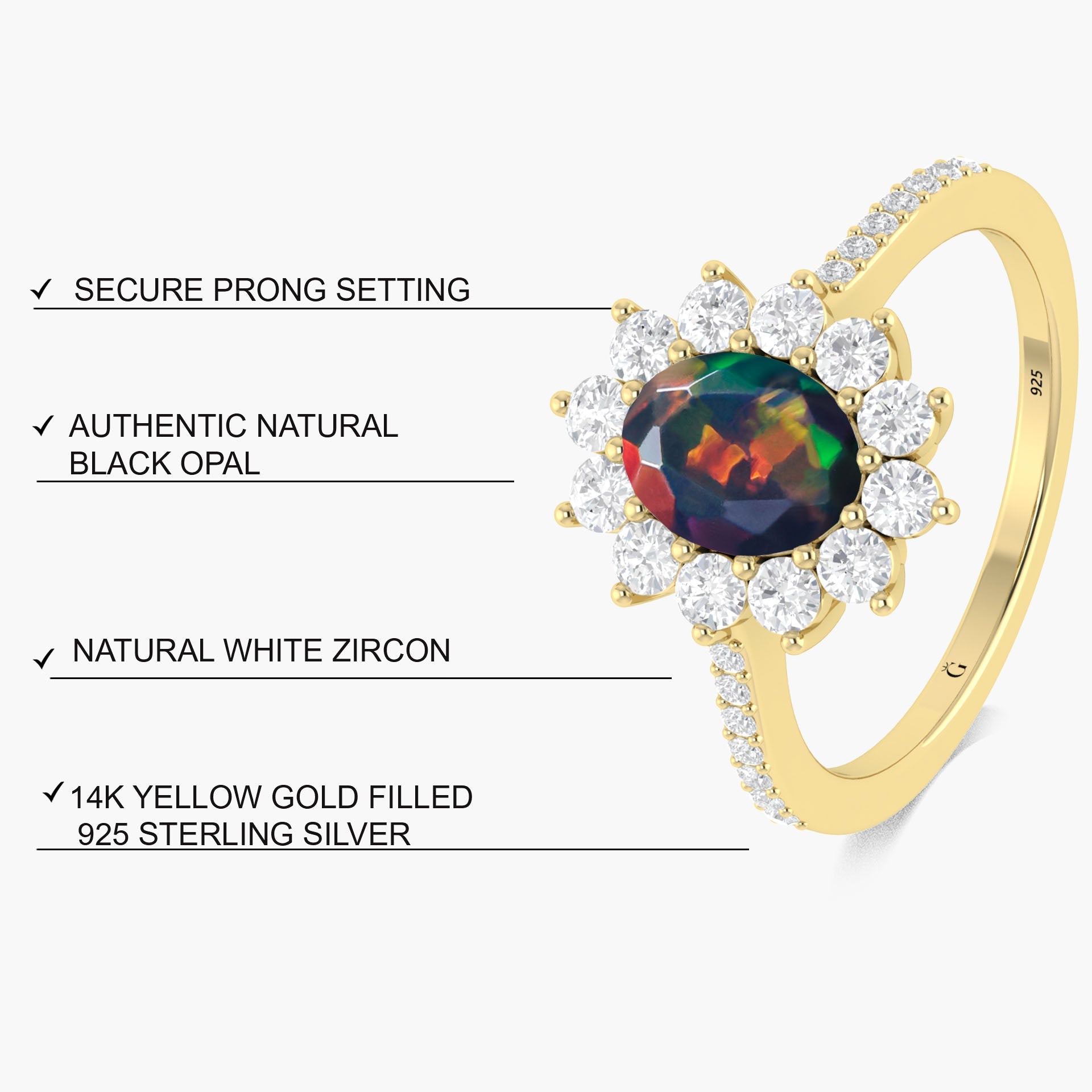 Oval Shape Natural Black Opal Floral Style Halo Ring - Goodstone Jewels