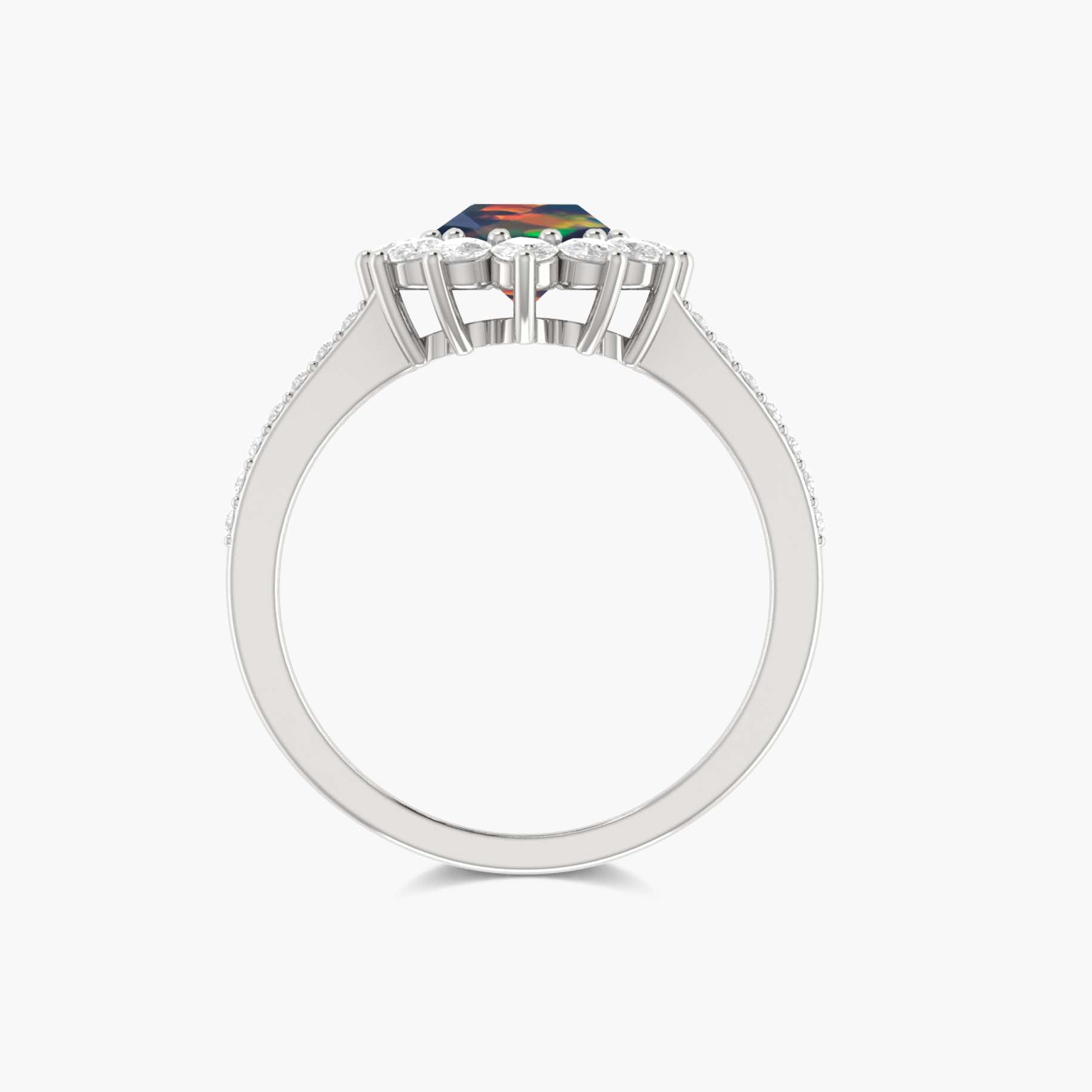 Oval Shape Natural Black Opal Floral Style Halo Ring - Goodstone Jewels