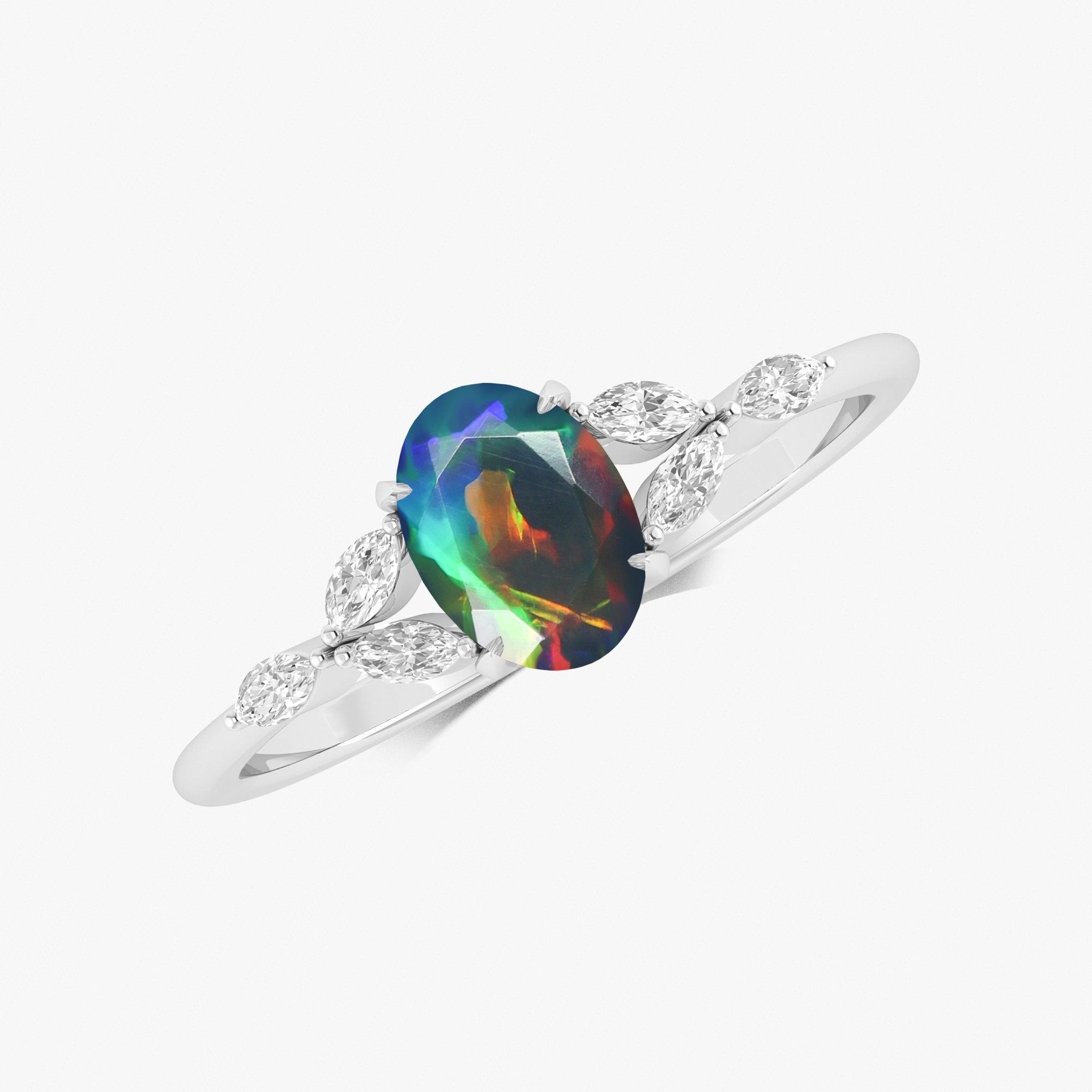 Oval Shape Natural Black Opal Statement Ring in Silver & Yellow Gold Filled - Goodstone Jewels