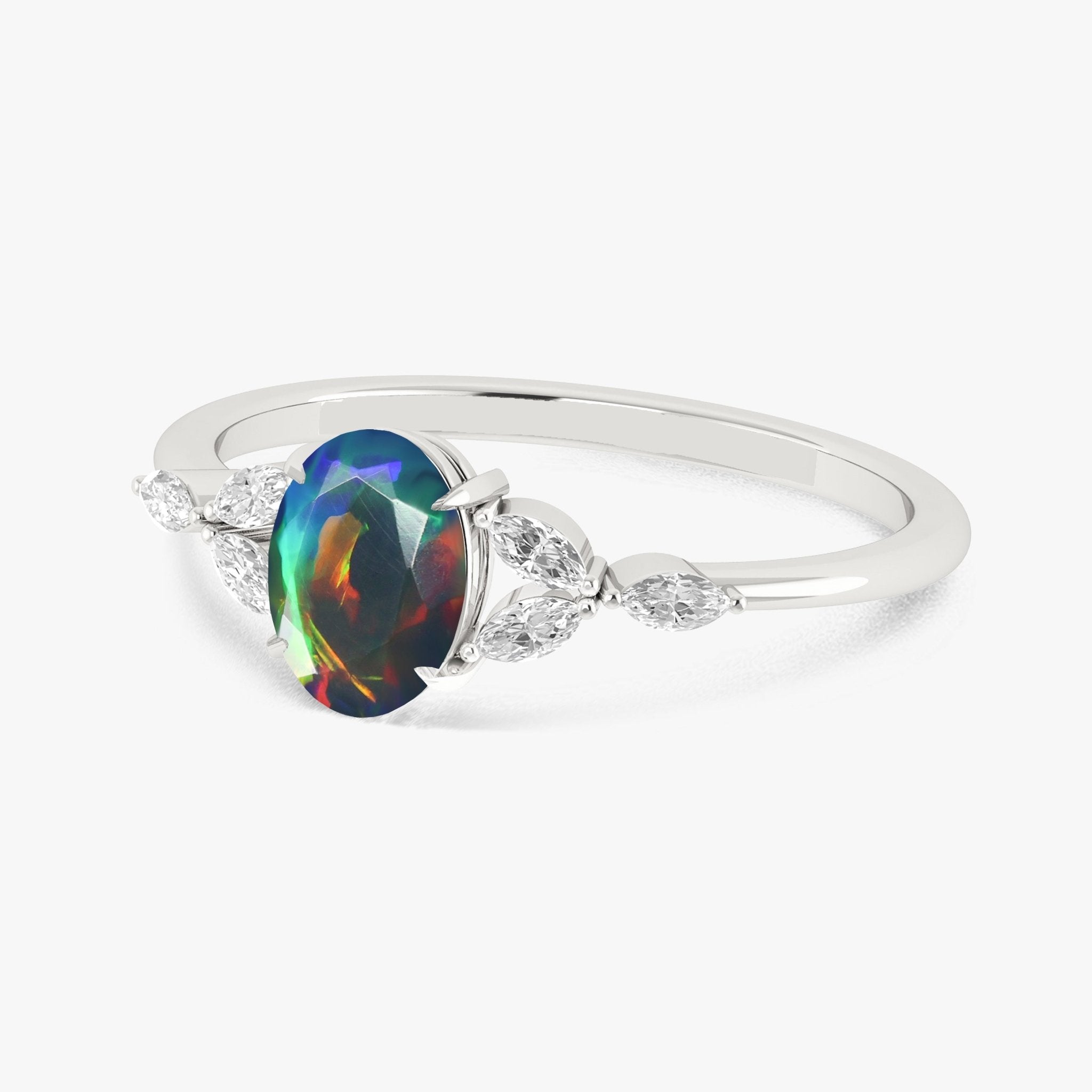 Oval Shape Natural Black Opal Statement Ring in Silver & Yellow Gold Filled - Goodstone Jewels