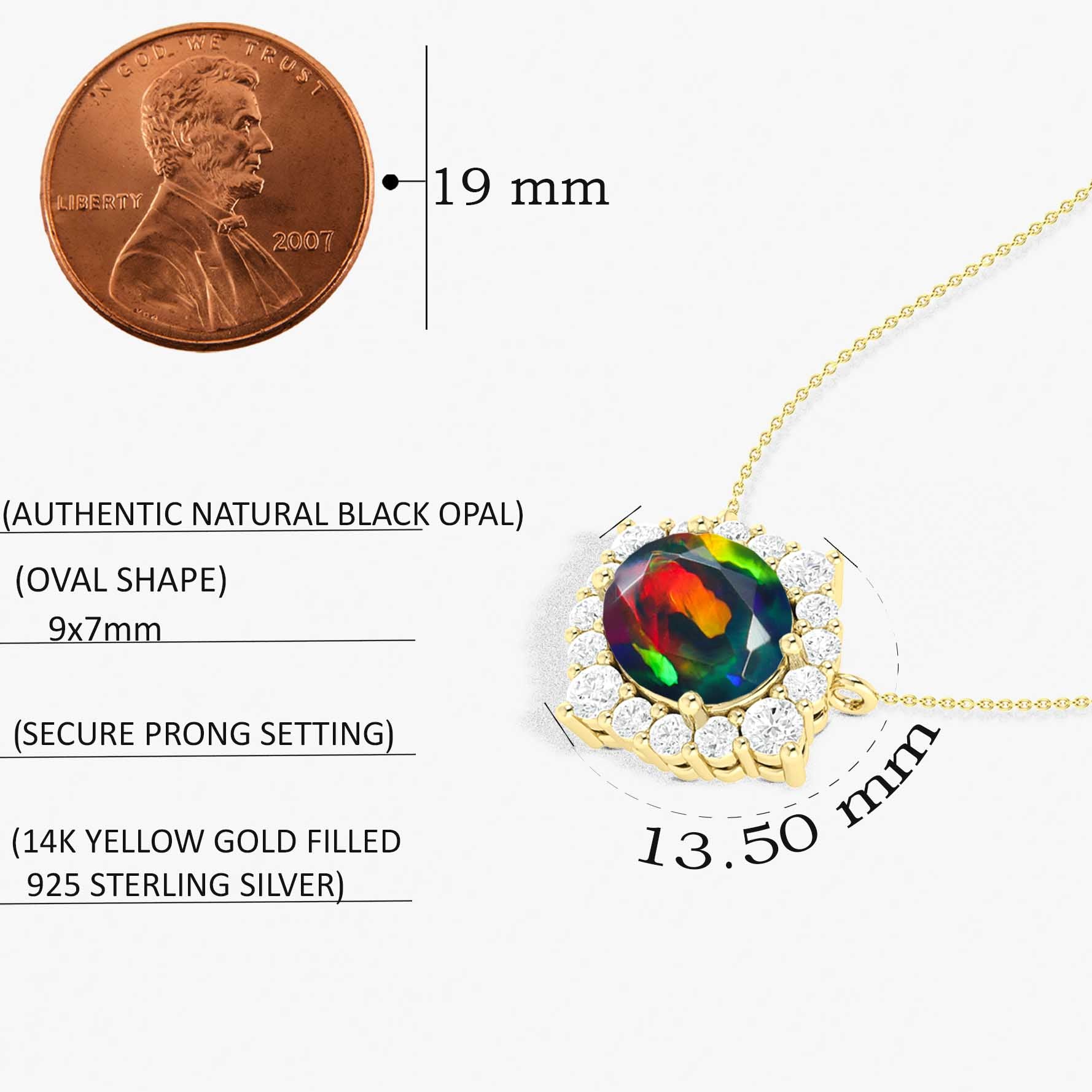 Oval Shape Natural Black Opal with Zircon Halo Pendant Chain Necklace - Goodstone Jewels
