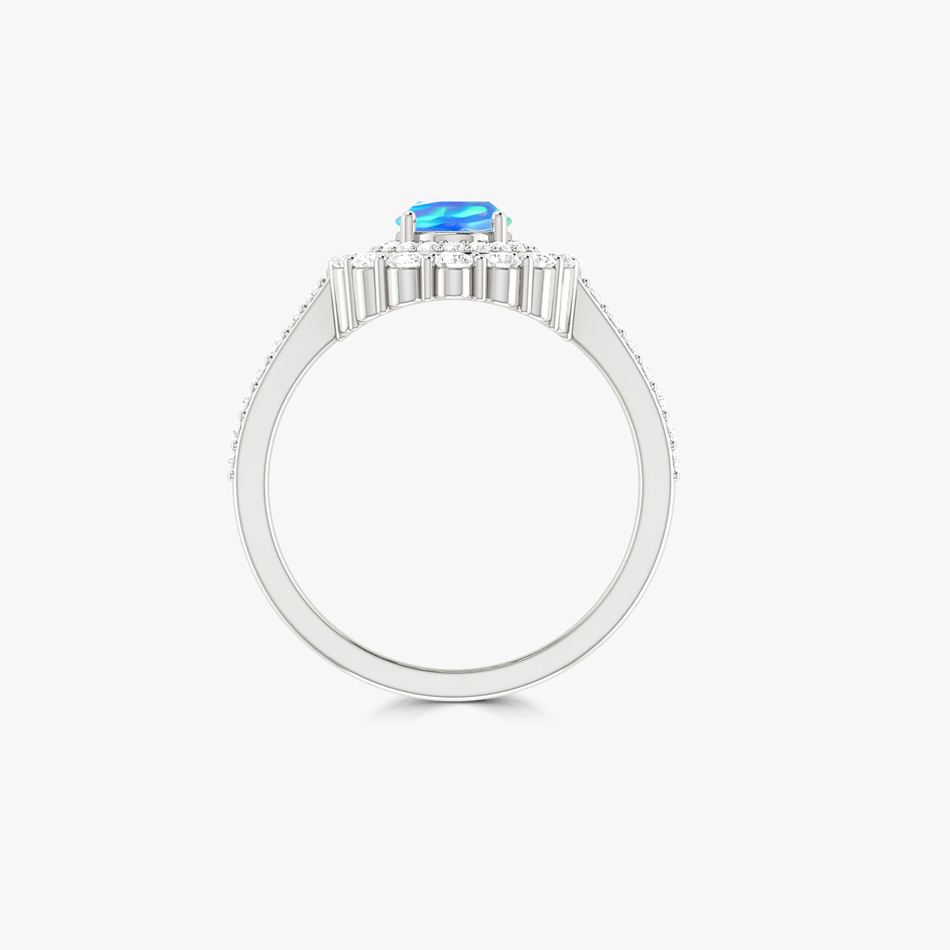 Oval Shape Natural Blue Opal Double Halo Wedding Ring - Goodstone Jewels