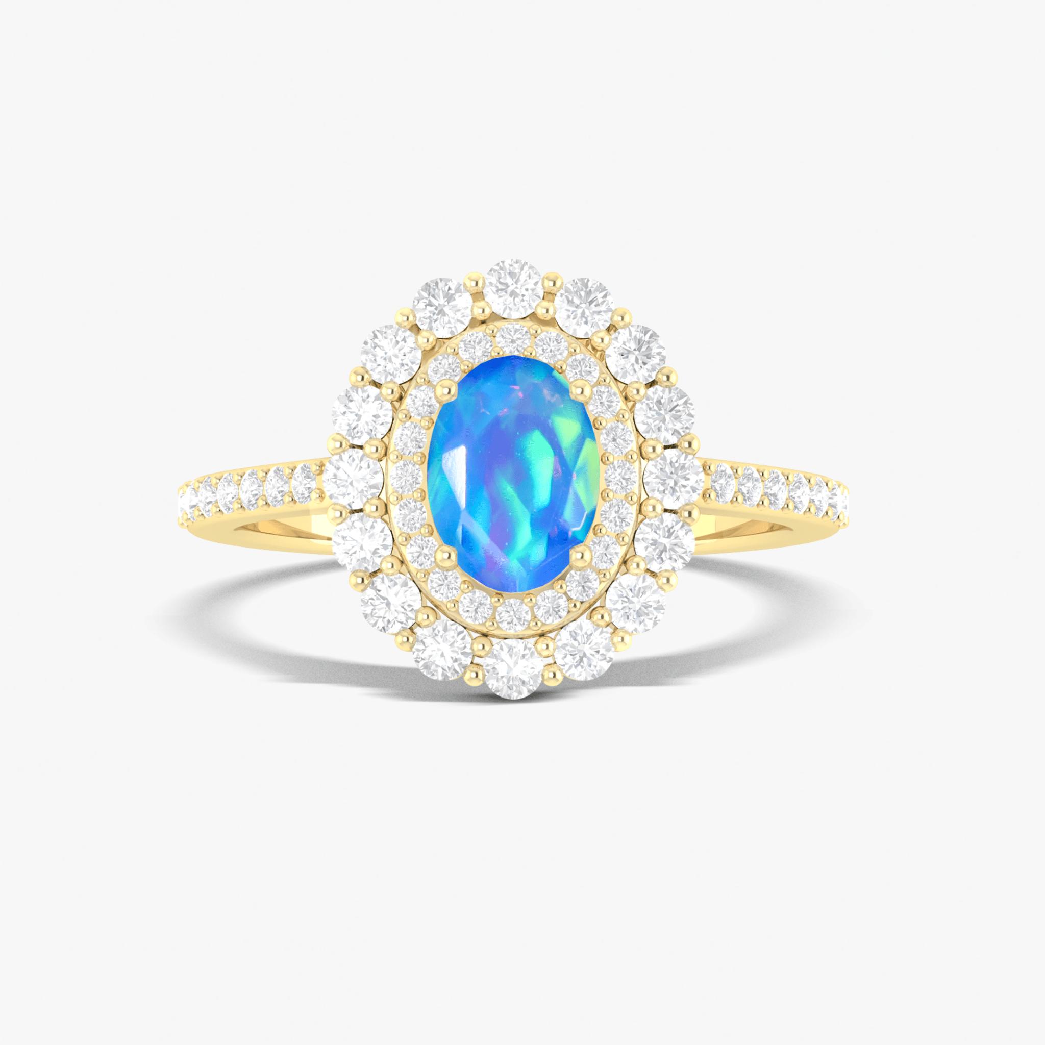 Oval Shape Natural Blue Opal Double Halo Wedding Ring - Goodstone Jewels