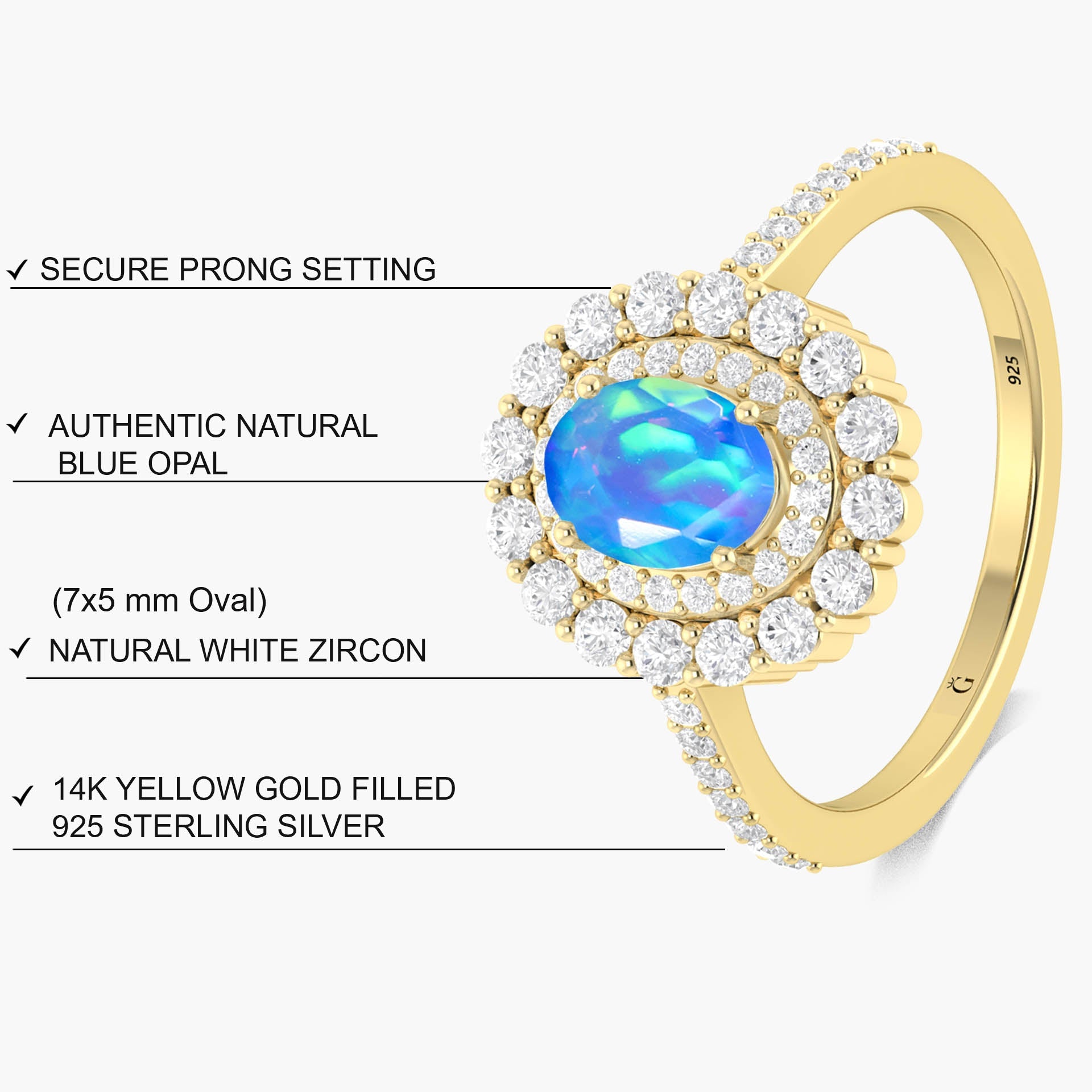 Oval Shape Natural Blue Opal Double Halo Wedding Ring - Goodstone Jewels