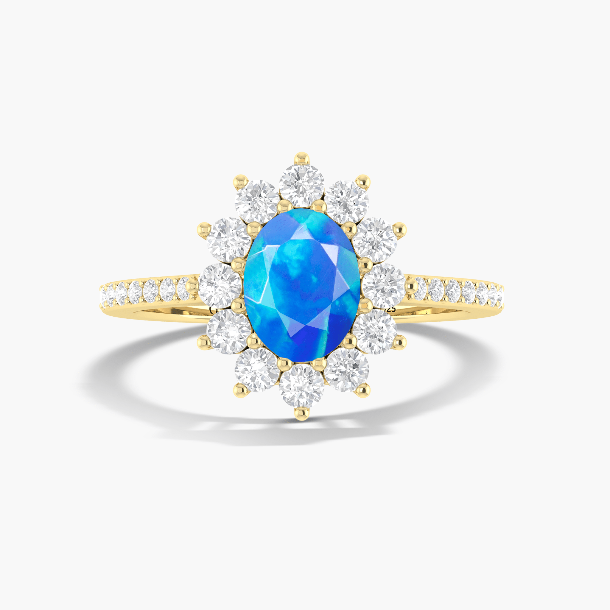Oval Shape Natural Blue Opal Floral Style Halo Ring - Goodstone Jewels
