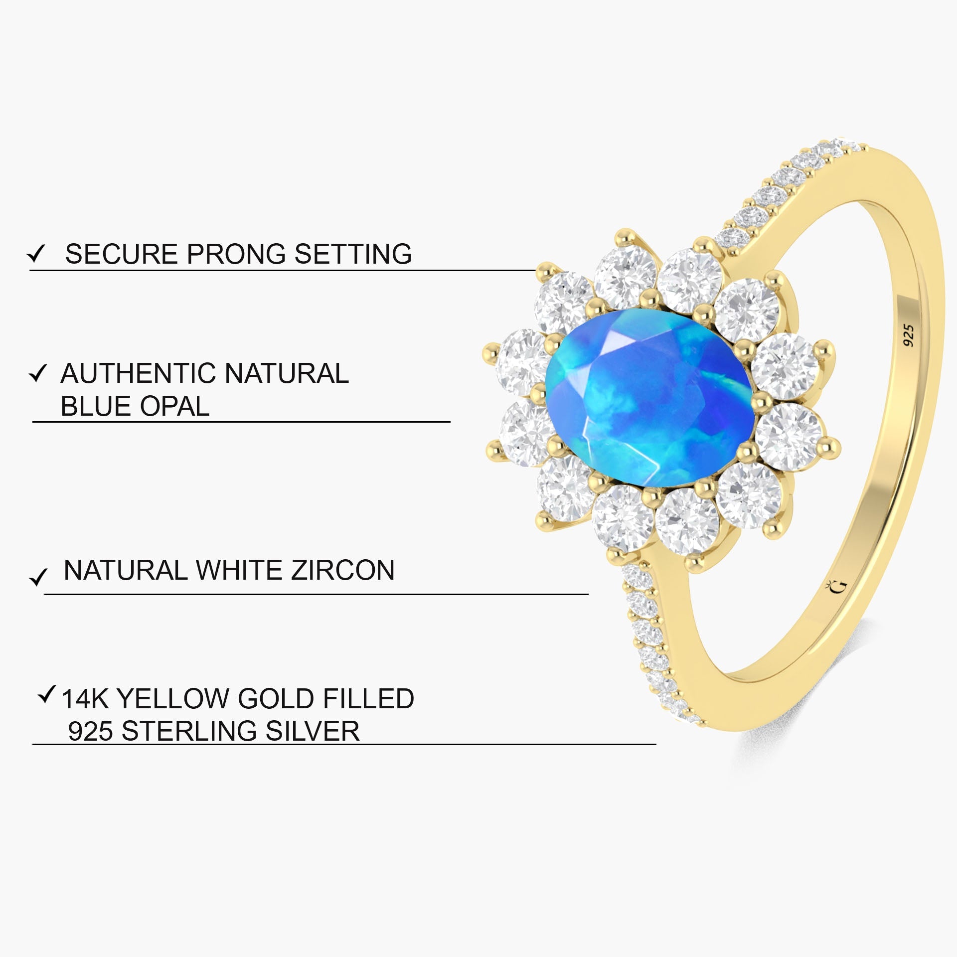 Oval Shape Natural Blue Opal Floral Style Halo Ring - Goodstone Jewels
