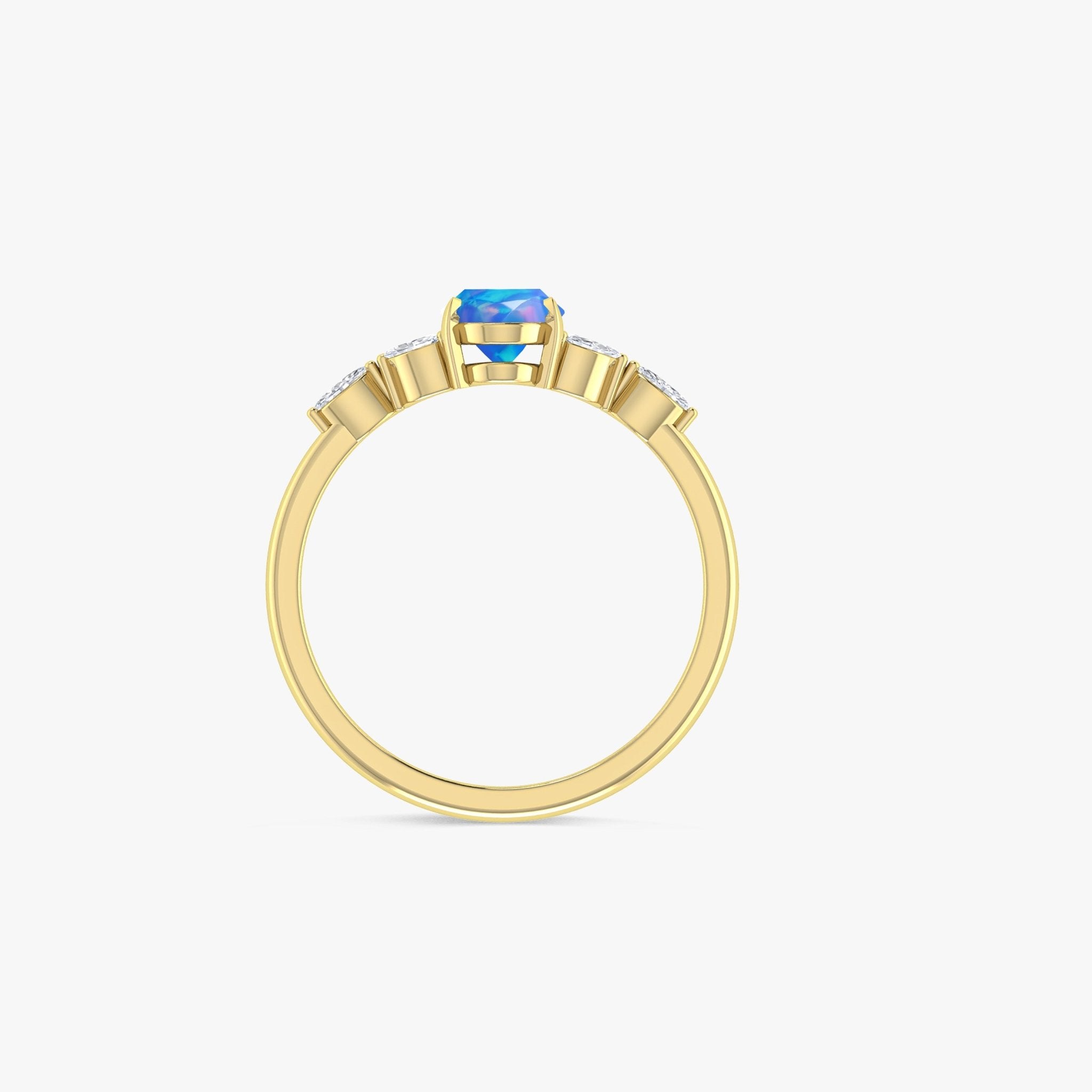 Oval Shape Natural Blue Opal Statement Ring in Silver & Yellow Gold Filled - Goodstone Jewels