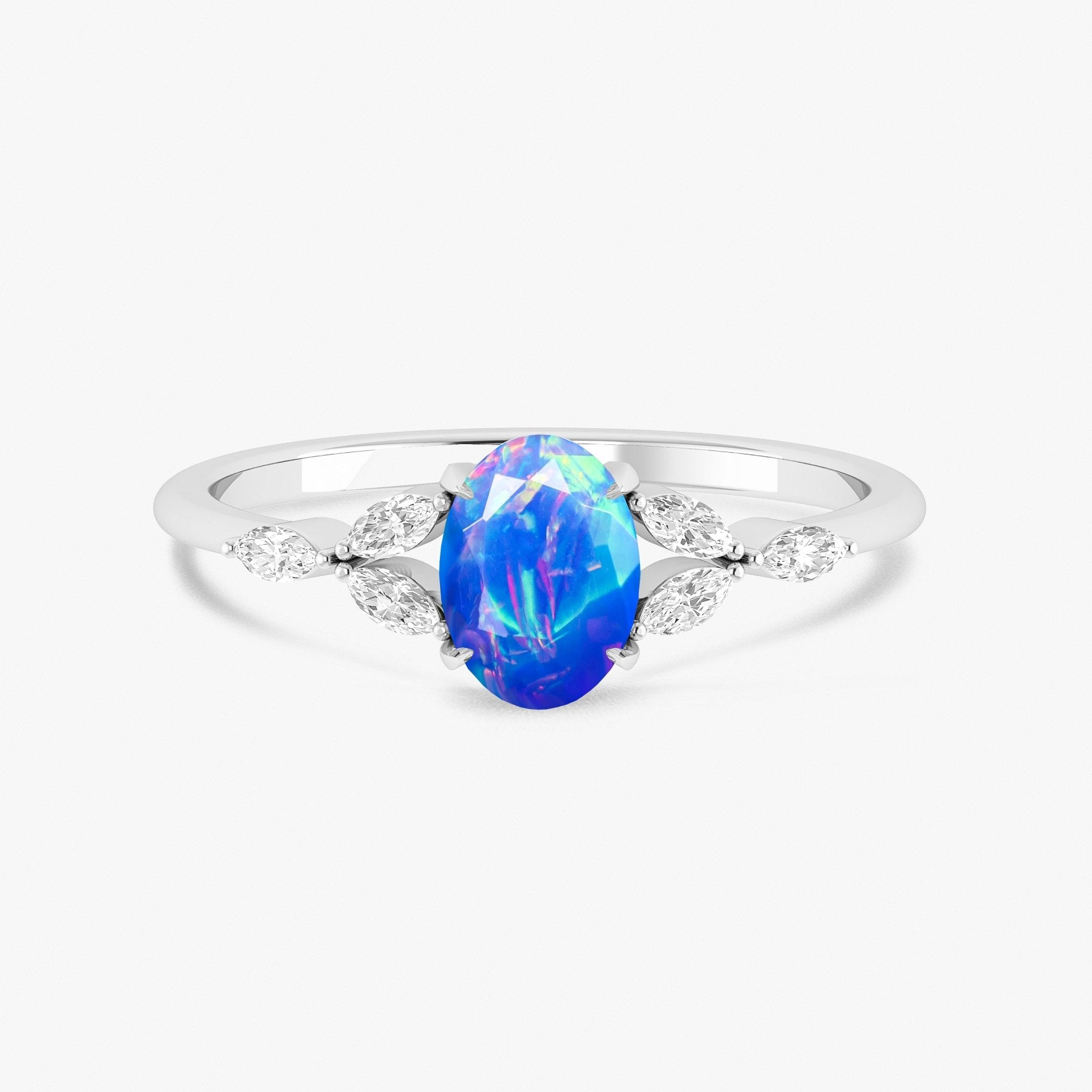 Oval Shape Natural Blue Opal Statement Ring in Silver & Yellow Gold Filled - Goodstone Jewels