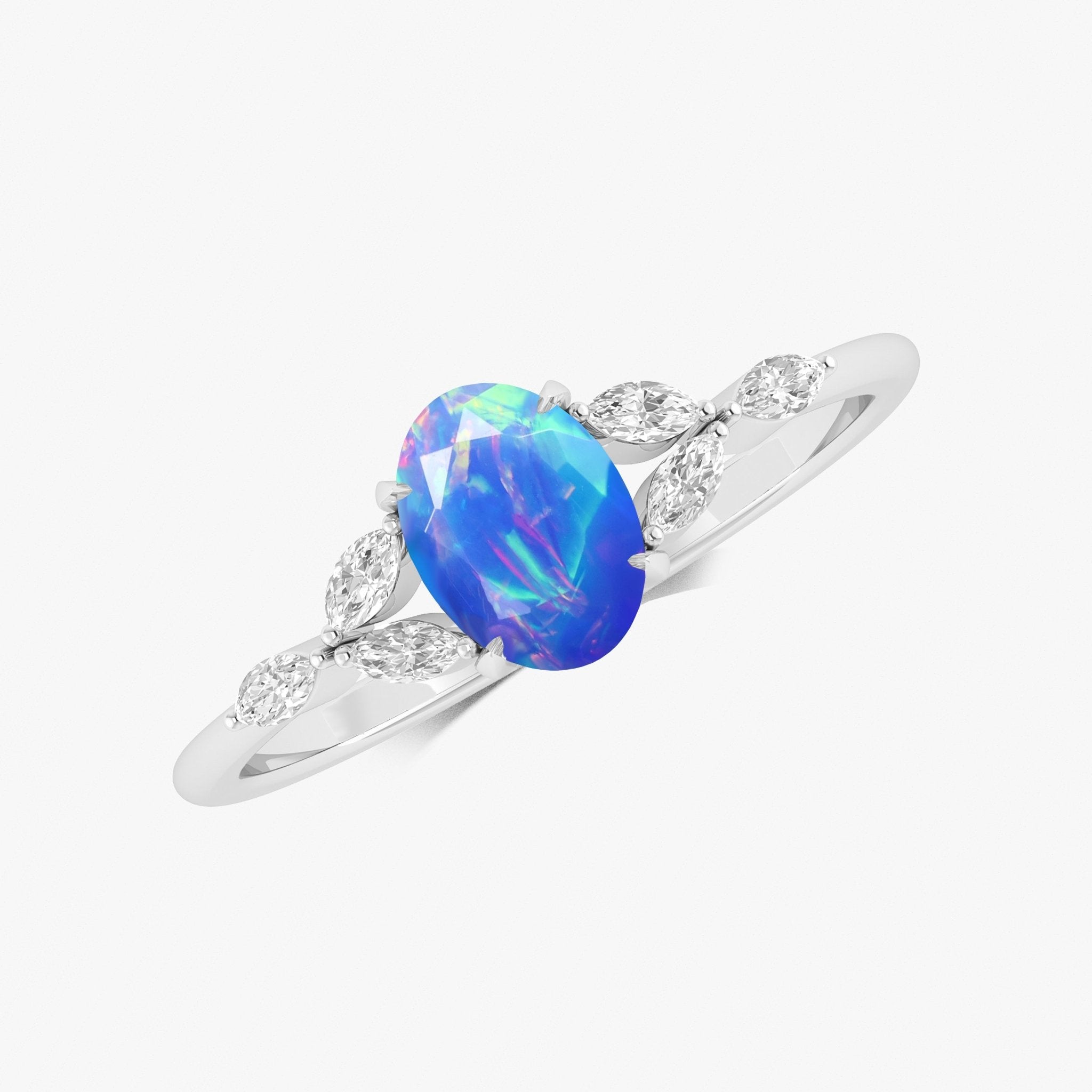Oval Shape Natural Blue Opal Statement Ring in Silver & Yellow Gold Filled - Goodstone Jewels
