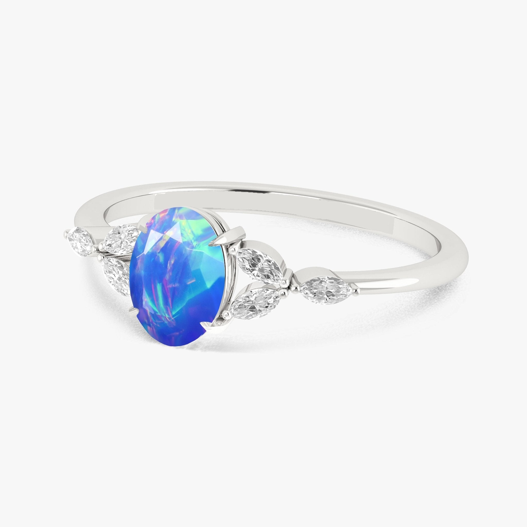 Oval Shape Natural Blue Opal Statement Ring in Silver & Yellow Gold Filled - Goodstone Jewels