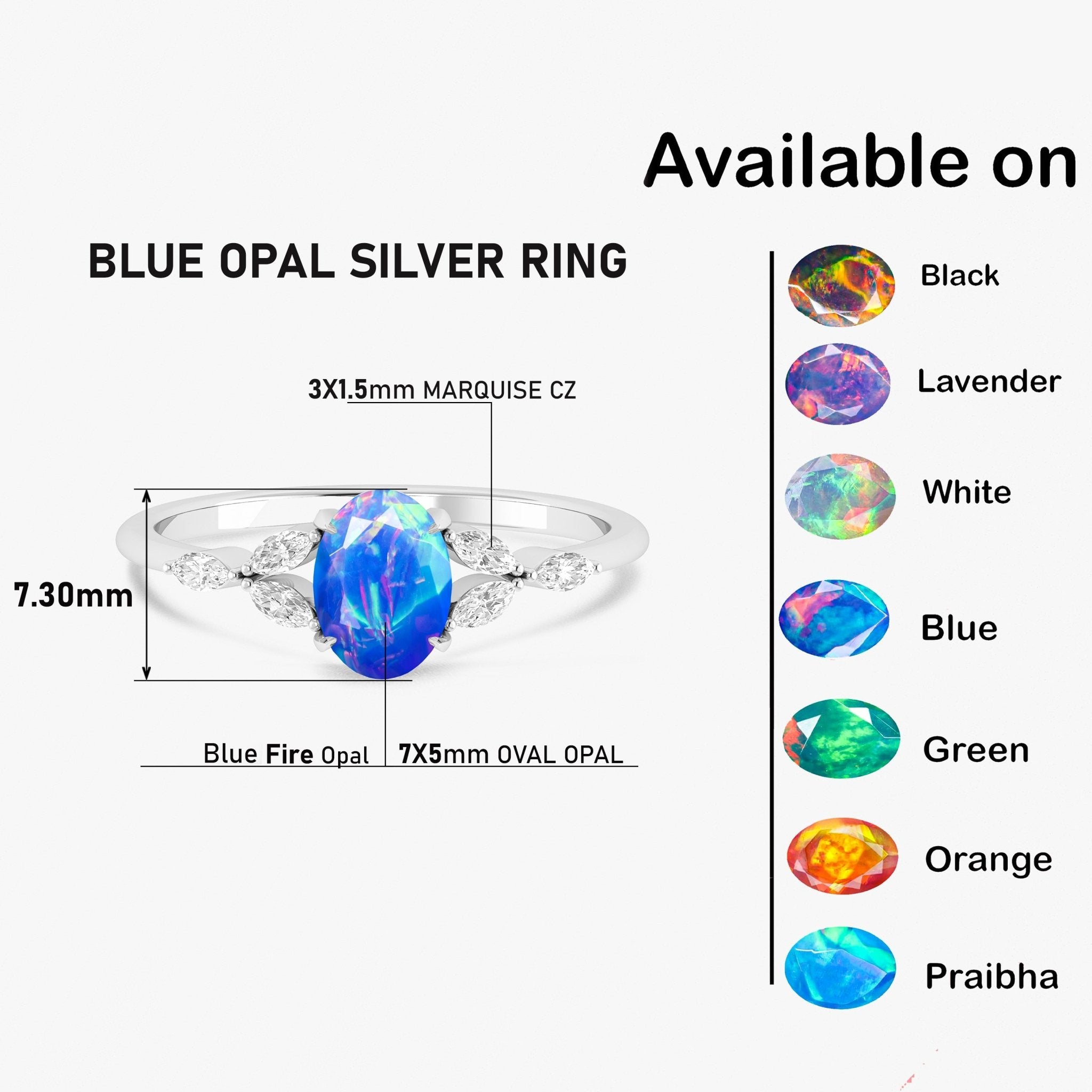 Oval Shape Natural Blue Opal Statement Ring in Silver & Yellow Gold Filled - Goodstone Jewels