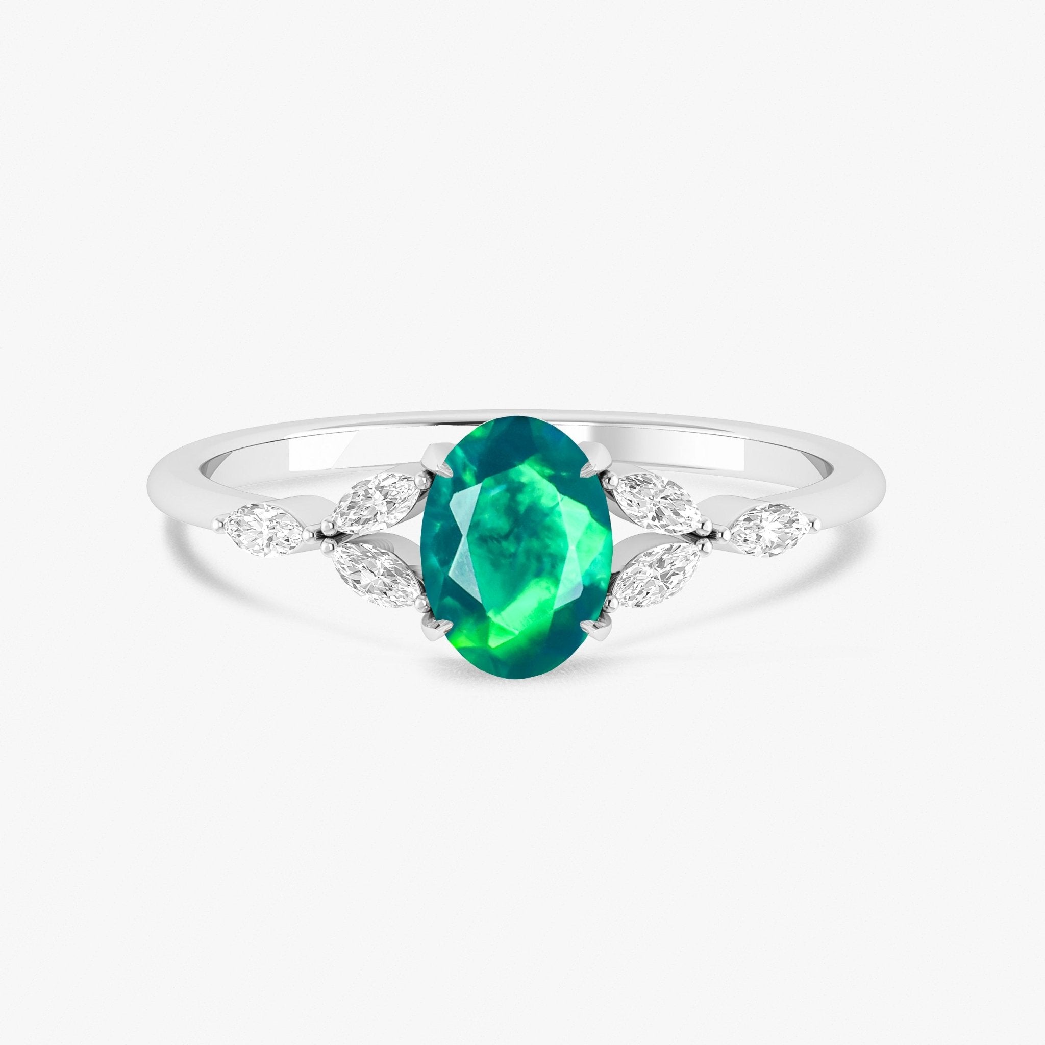 Oval Shape Natural Green Opal Statement Ring in Silver & Yellow Gold Filled - Goodstone Jewels