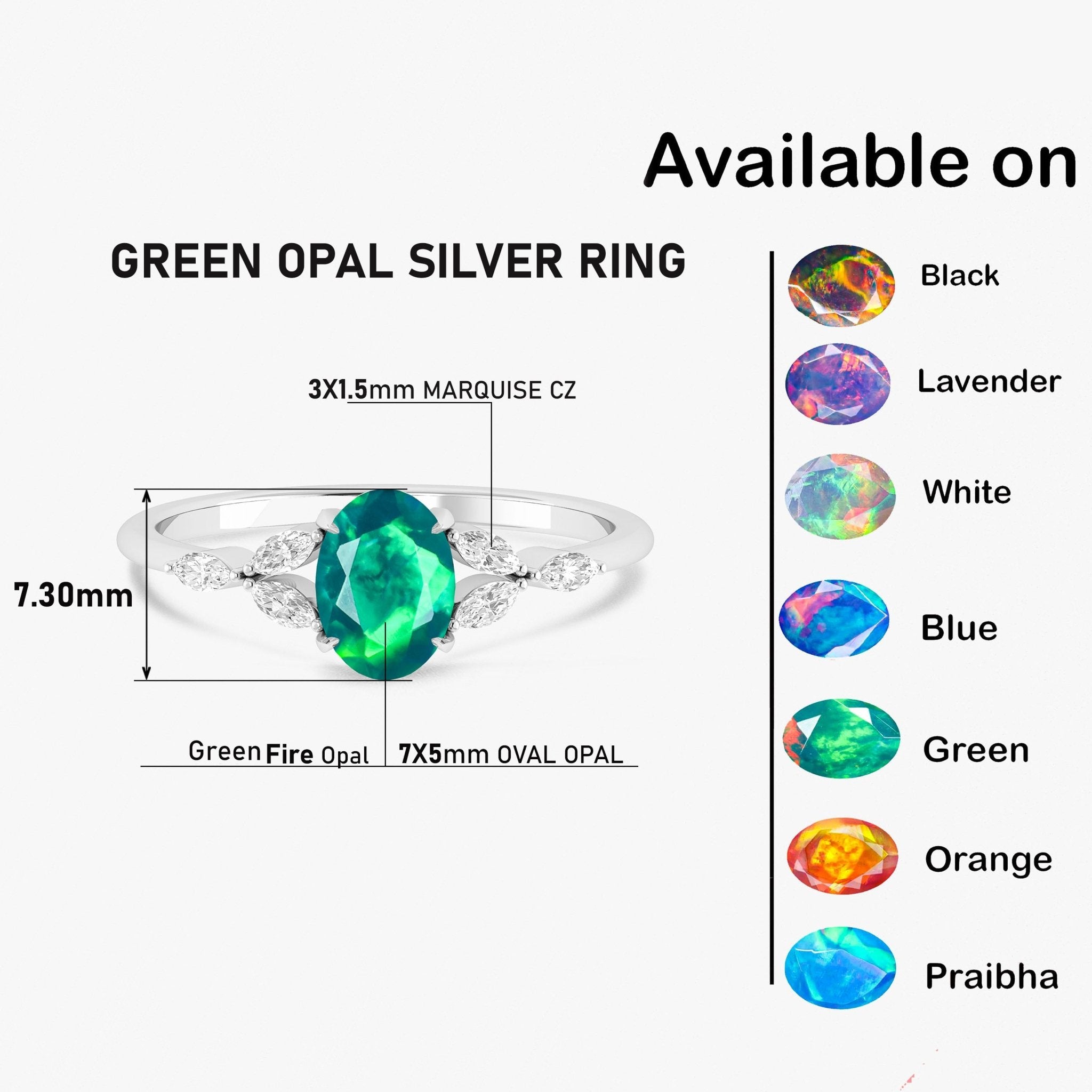 Oval Shape Natural Green Opal Statement Ring in Silver & Yellow Gold Filled - Goodstone Jewels