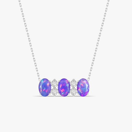 Oval Shape Natural Lavender Opal 3 Stone Pendant Necklace