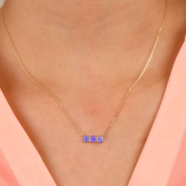 Oval Shape Natural Lavender Opal 3 Stone Pendant Necklace - Goodstone Jewels
