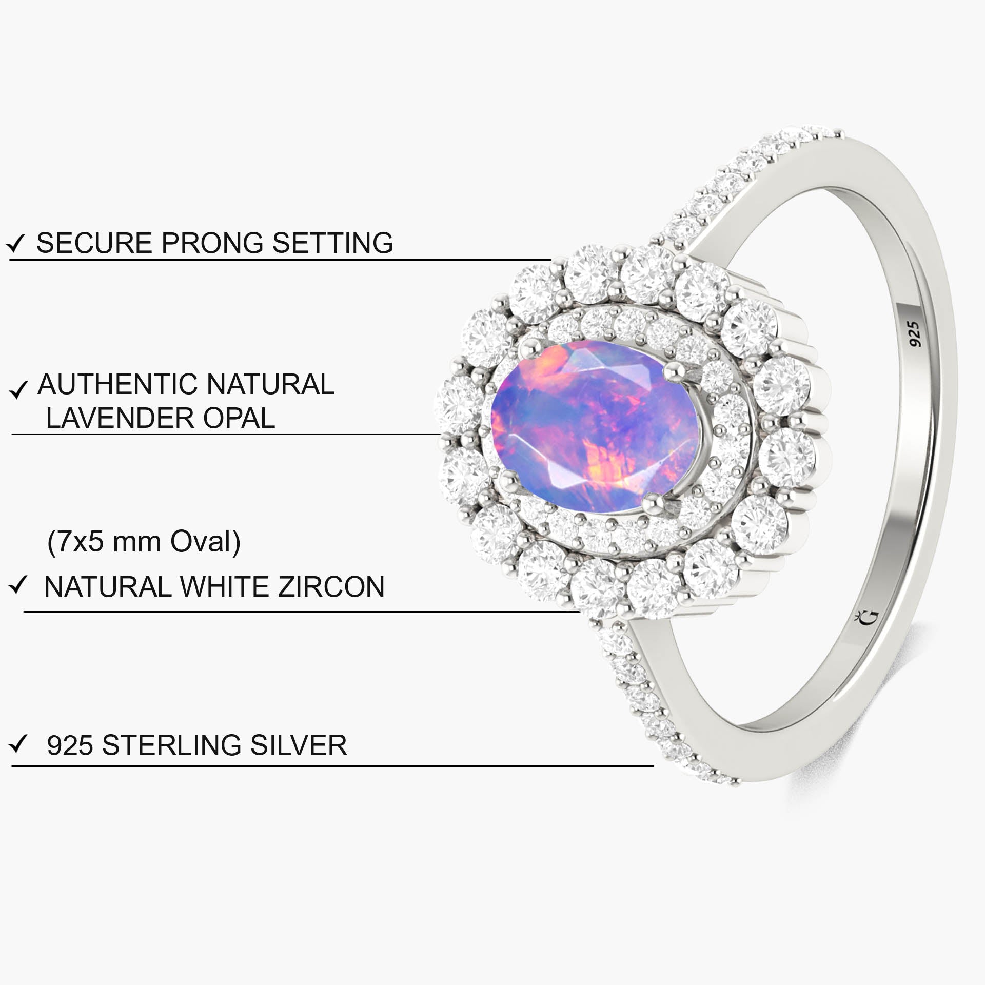 Oval Shape Natural Lavender Opal Double Halo Wedding Ring - Goodstone Jewels