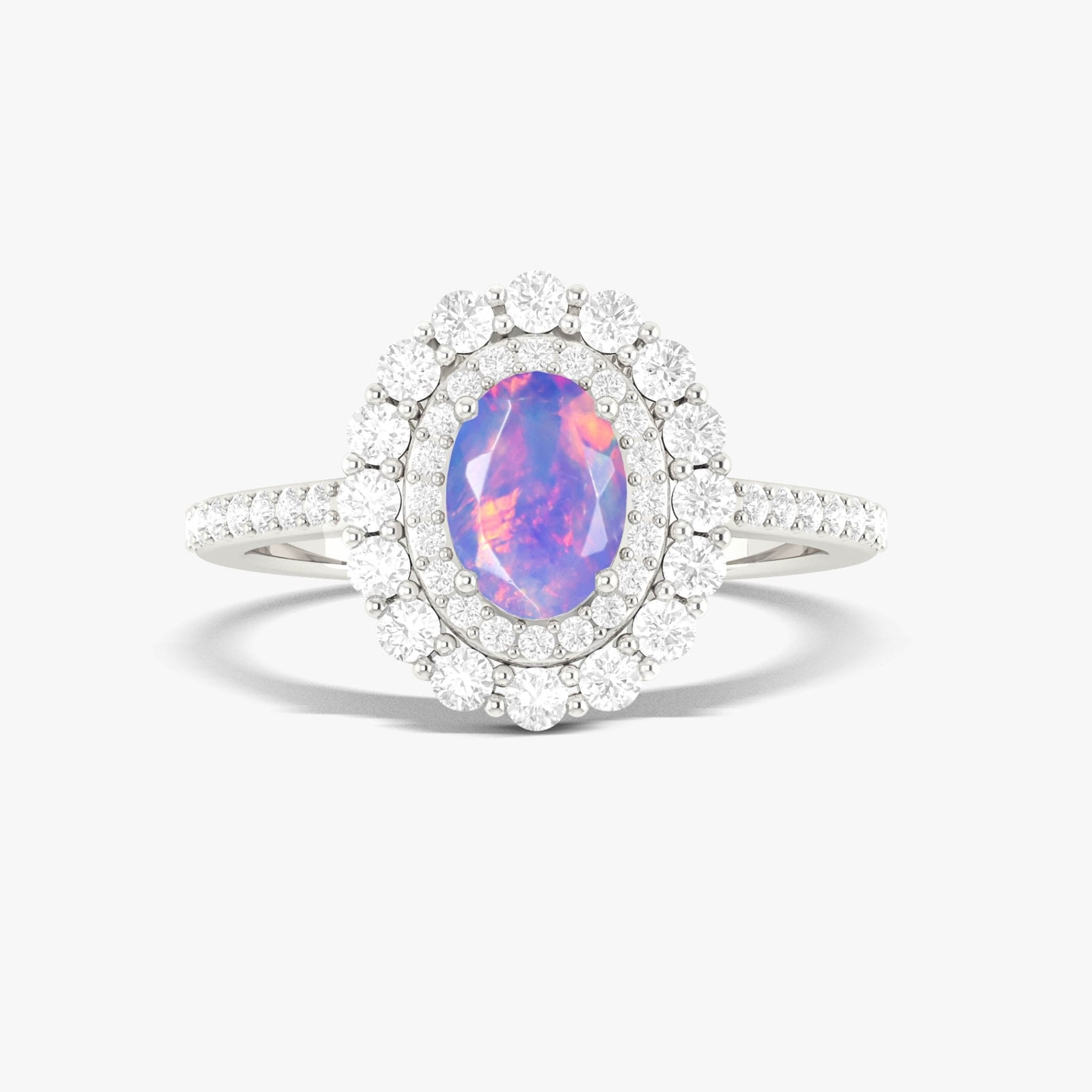 Oval Shape Natural Lavender Opal Double Halo Wedding Ring - Goodstone Jewels
