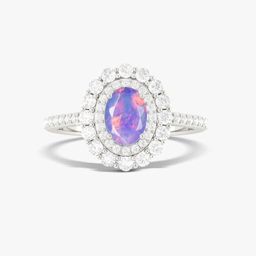 Lavender Opal Double Halo Wedding Ring