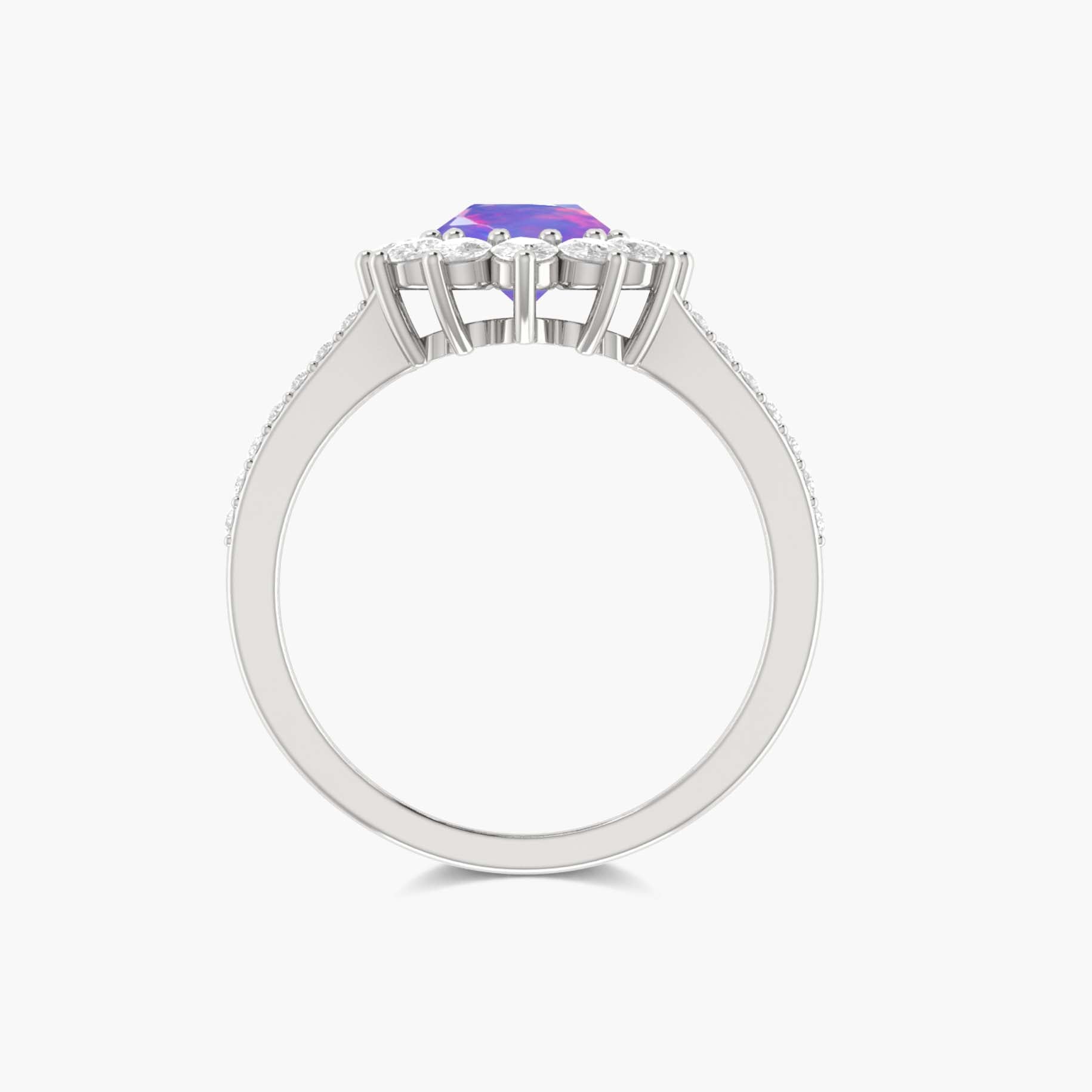 Oval Shape Natural Lavender Opal Floral Style Halo Ring - Goodstone Jewels