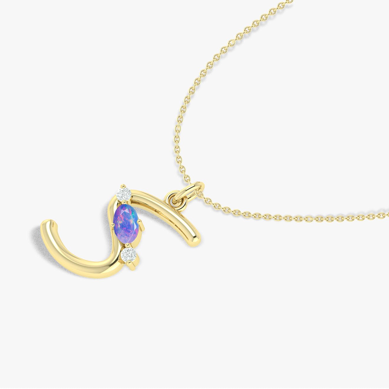 Oval Shape Natural Lavender Opal 'S' Initial Alphabet Pendant Necklace - Goodstone Jewels