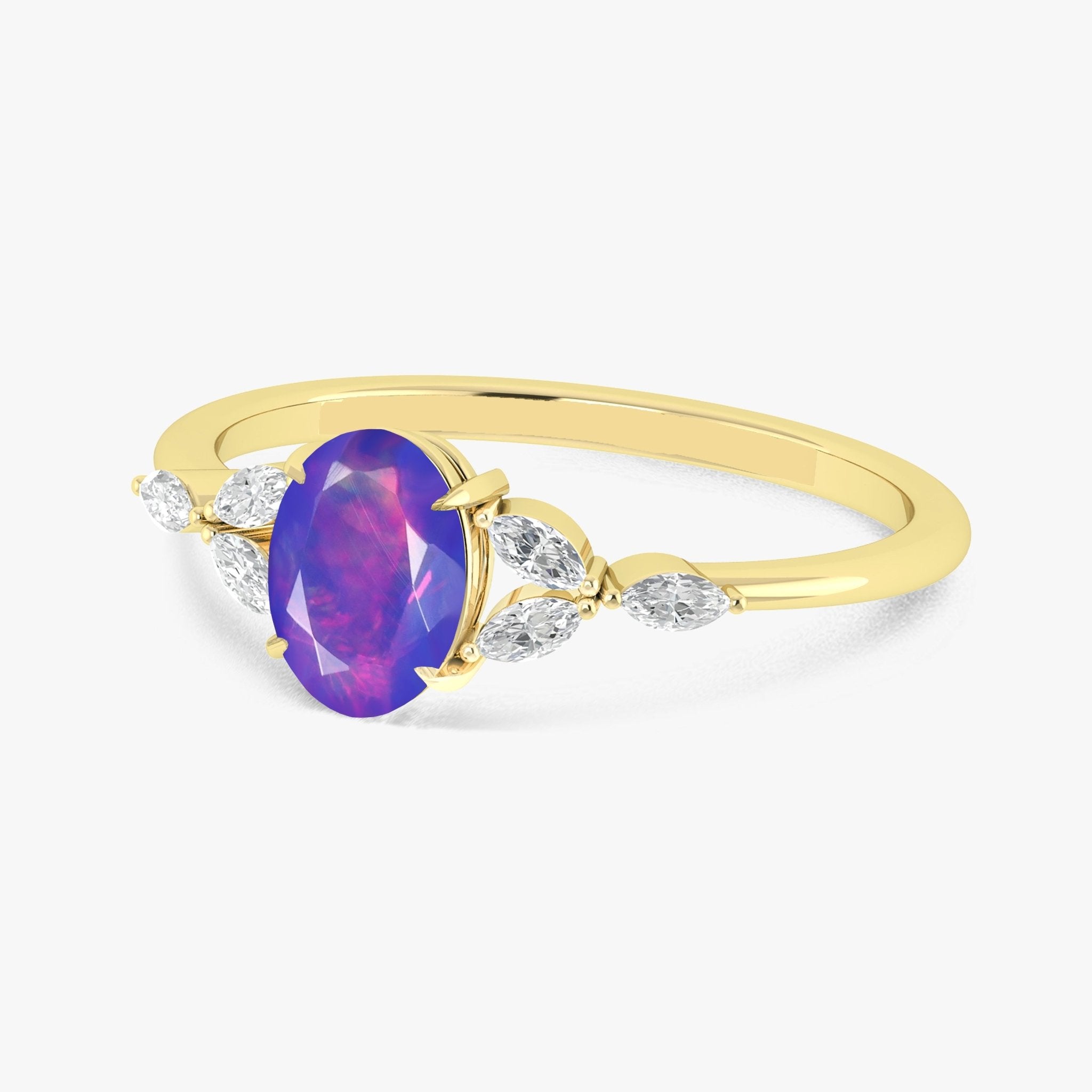 Oval Shape Natural Lavender Opal Statement Ring in Silver & Yellow Gold Filled - Goodstone Jewels